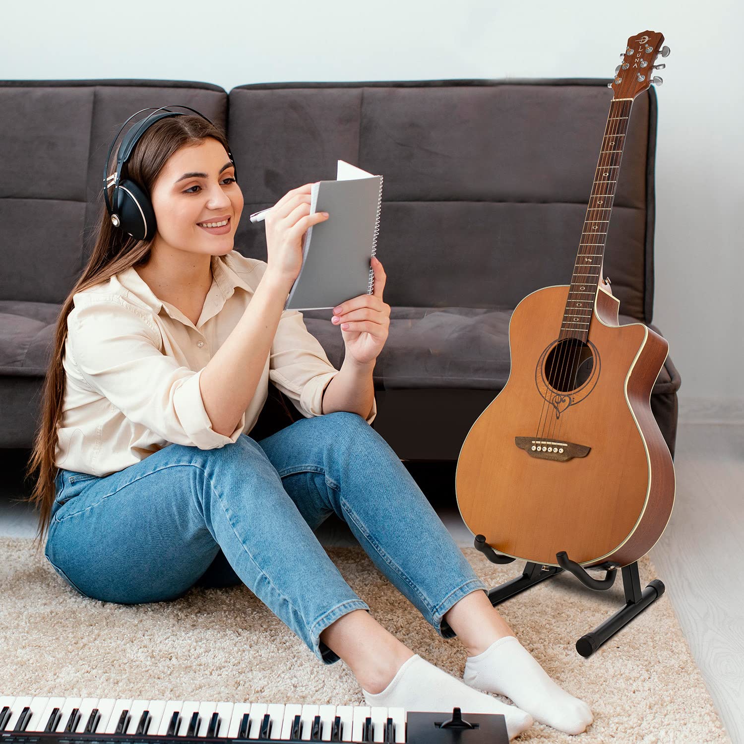Foldable Guitar Stand - Professional Quality, A-Frame, Universal Fit, Portable Stand for Acoustic, Electric Guitar, Bass, and More - Lightweight and Sturdy Design, Non-Slip Rubber Feet - Image 4