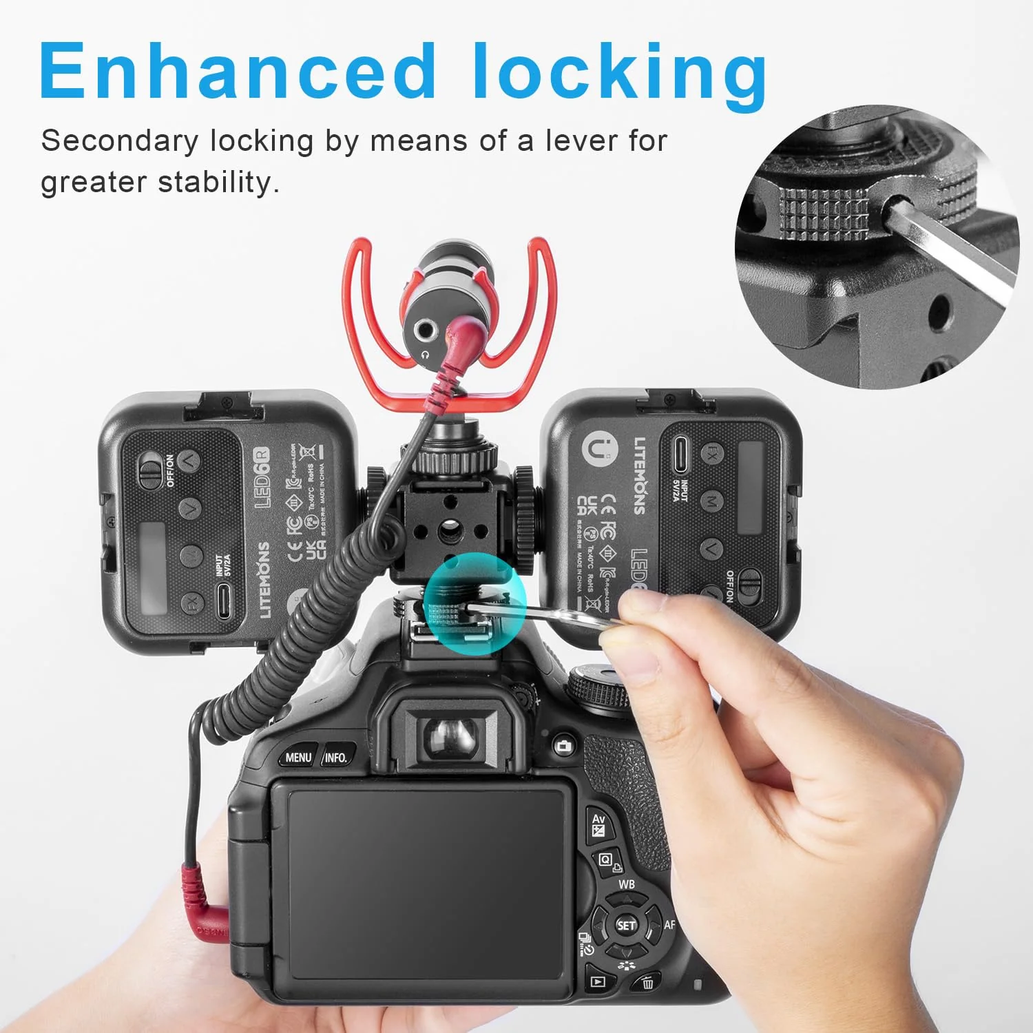 FOMITO 3 Port Cold Shoe Mount with 1/4"-20 Thread for Camea Cage Tripod Grip Flash LED Monitor Microphone - Image 7