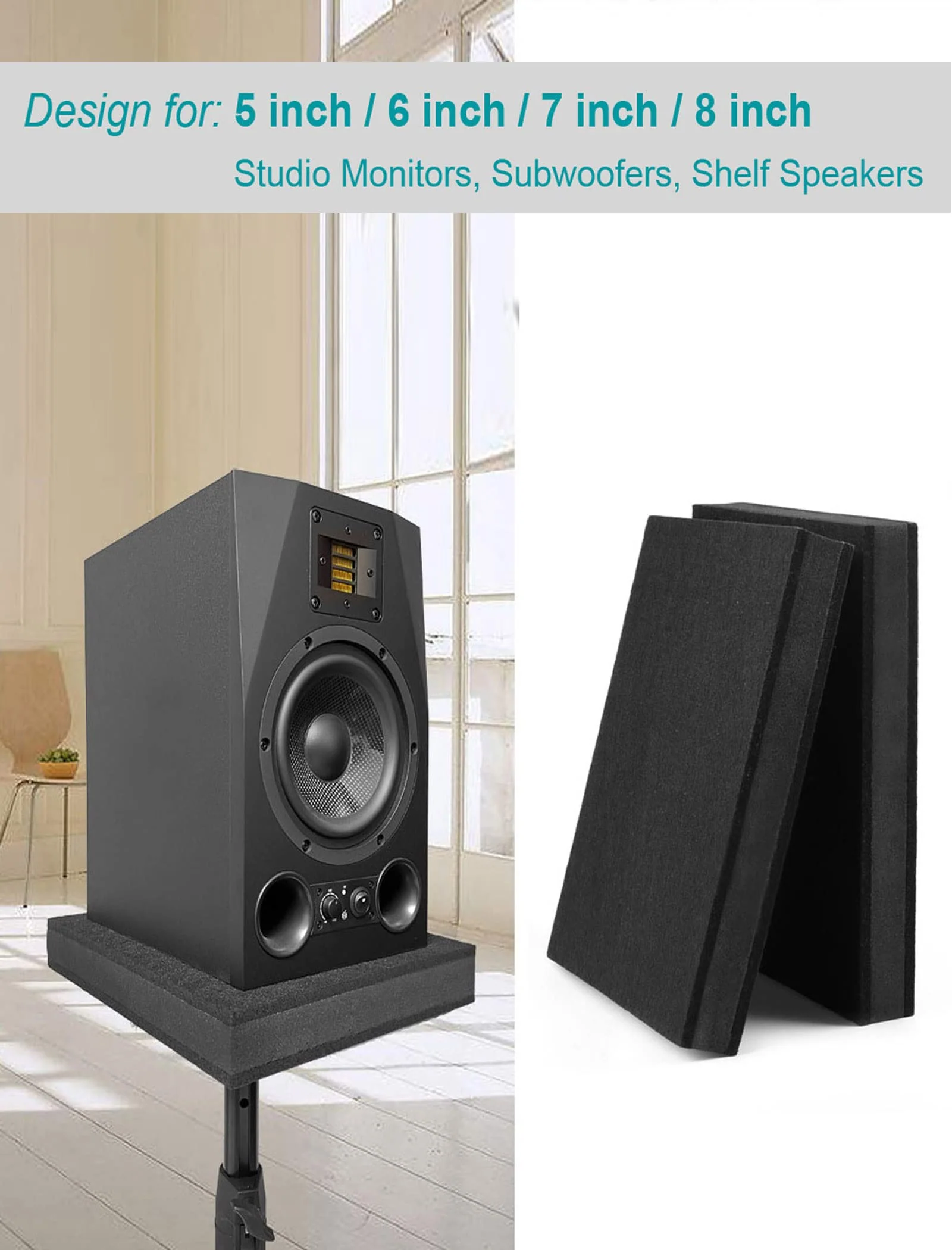for 5''- 8'' Studio Monitor Speaker Noise Isolation Pads 3-Layer Acoustic Stand Riser Foam Subwoofer Isolation Pad Audio Vibration Platform Stabilizer Medium - for 5-8 inches - Image 2