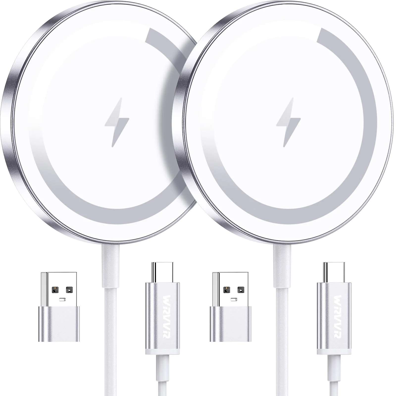 for Apple Mag-Safe Charger 2 Pack, Magnetic Wireless Charger for iPhone 16 15 14 13 12 Pro Max Plus Mini, 15W Fast Charging Pad, for Airpods 4/3/2/Pro, Strong Magnet, Silver