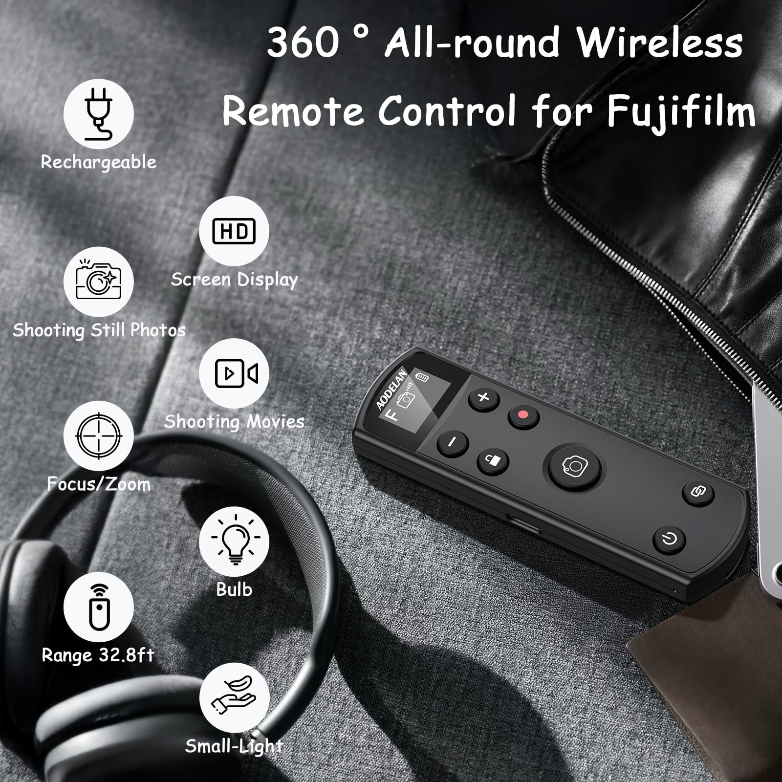 for Fujifilm Camera Rechargeable Shutter Release, AODELAN Wireless Remote Control Compatible with Fuji X-T30 II,X-S10,X-H2,X-H2S,X-T3,X-T4,X-T5,X-S20,X-T30,X-T50,X-M5,X100VI,X-E5,X Half Upgrade Black for Fujifilm - Image 3