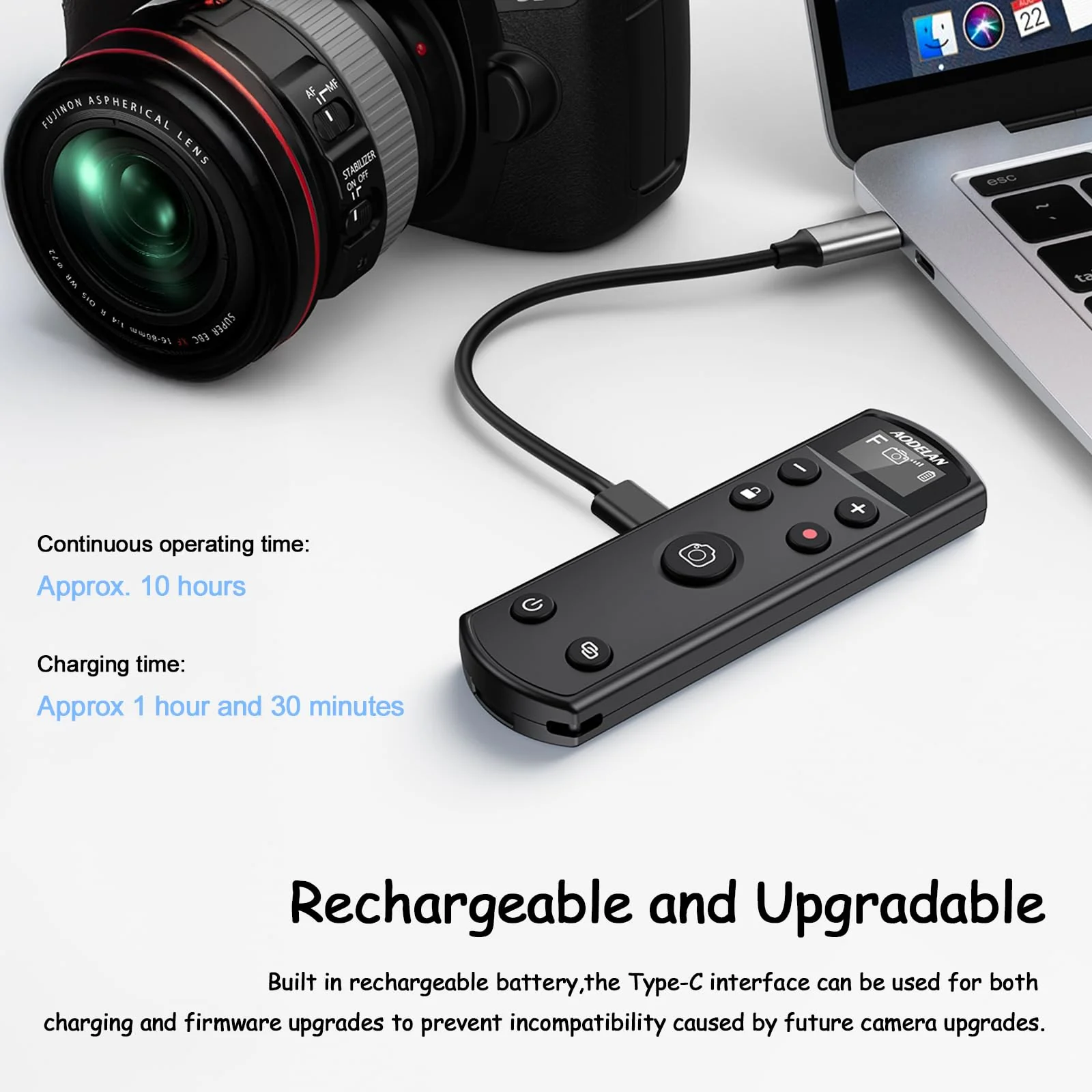 for Fujifilm Camera Rechargeable Shutter Release, AODELAN Wireless Remote Control Compatible with Fuji X-T30 II,X-S10,X-H2,X-H2S,X-T3,X-T4,X-T5,X-S20,X-T30,X-T50,X-M5,X100VI,X-E5,X Half Upgrade Black for Fujifilm - Image 6