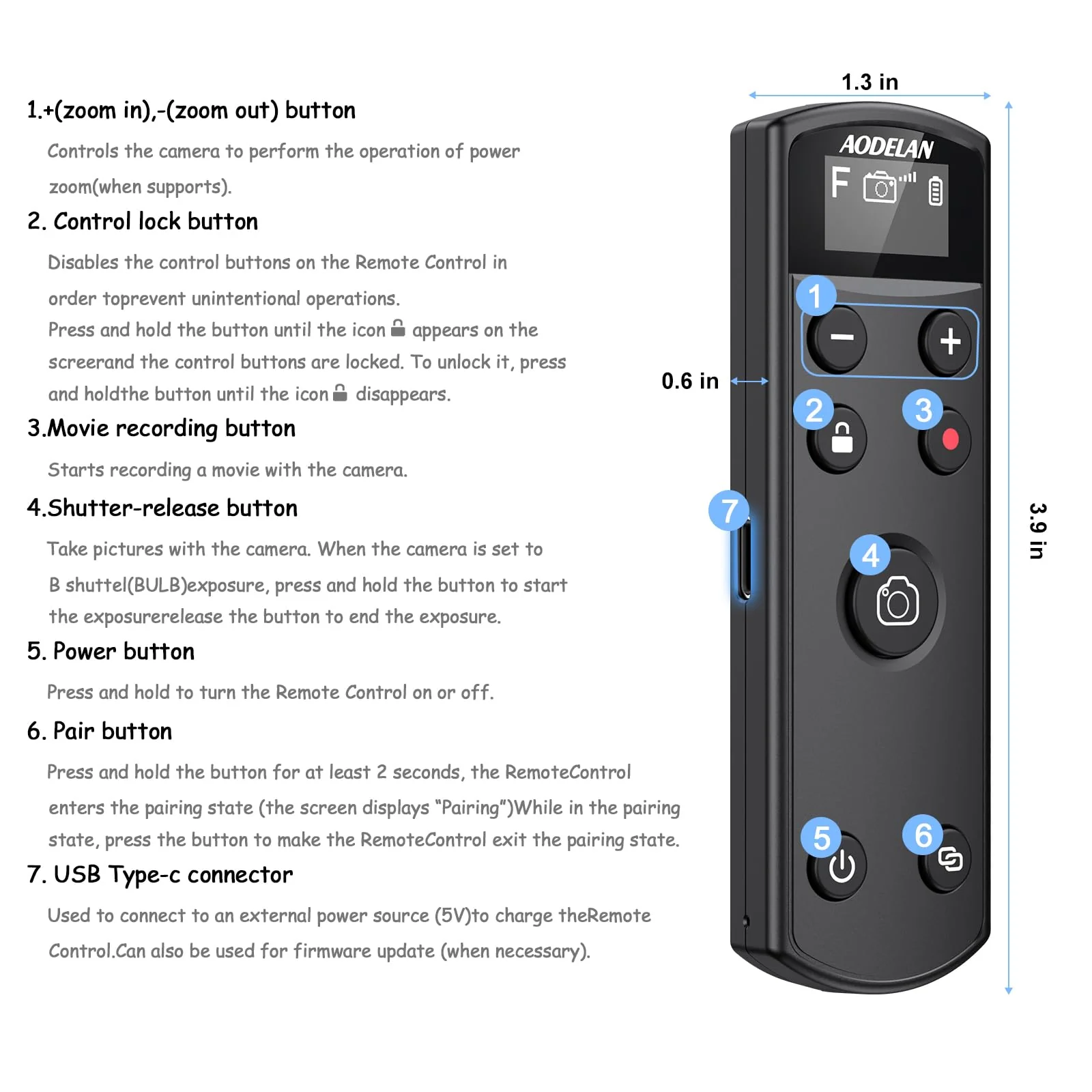 for Fujifilm Camera Rechargeable Shutter Release, AODELAN Wireless Remote Control Compatible with Fuji X-T30 II,X-S10,X-H2,X-H2S,X-T3,X-T4,X-T5,X-S20,X-T30,X-T50,X-M5,X100VI,X-E5,X Half Upgrade Black for Fujifilm - Image 7