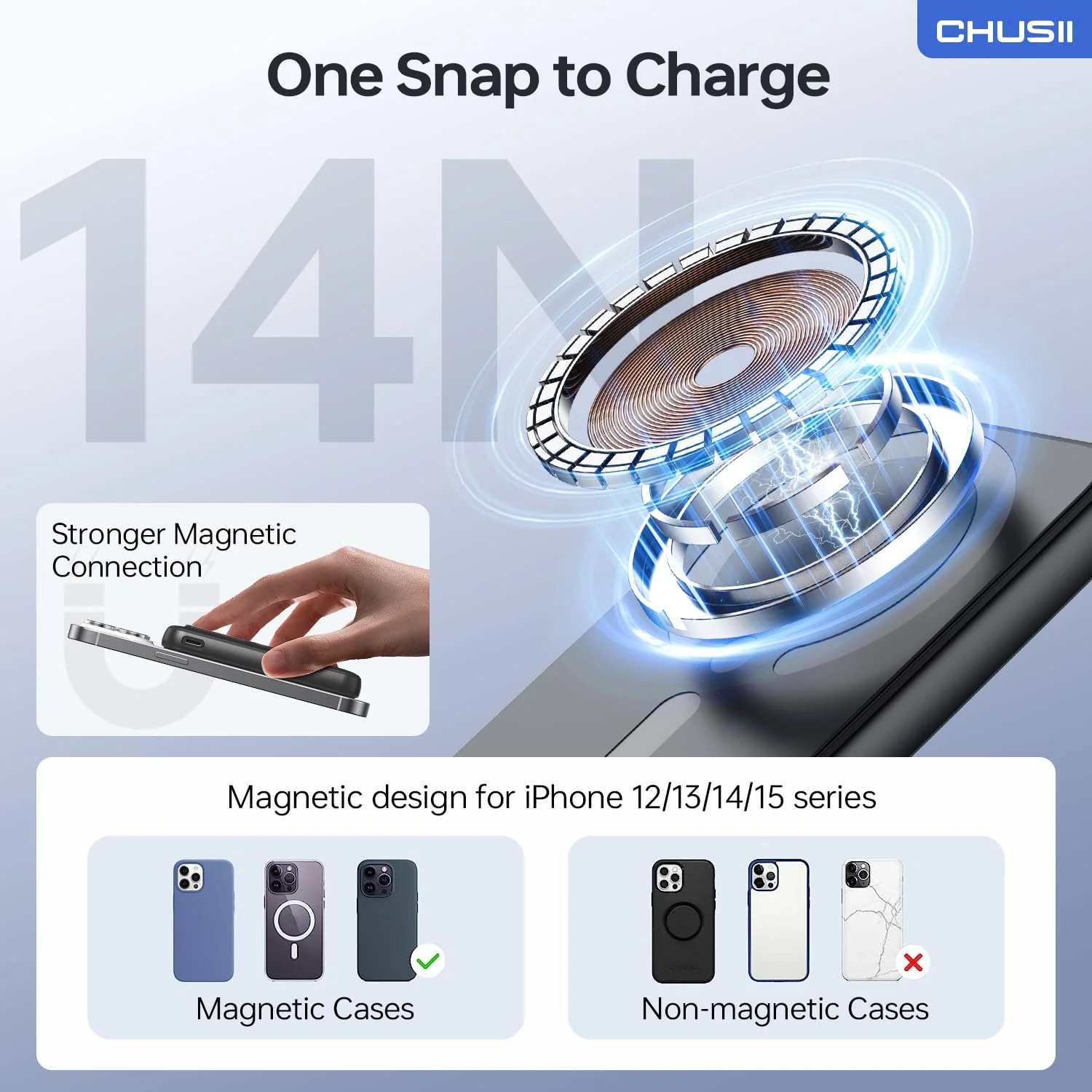 for Magsafe Portable Charger, 12000mAh Wireless Magnetic Power Bank with Stand and USB C in/Out Fast Charging, for Magsafe Battery Pack Compatible with iPhone 15/14/13/12 Pro/Pro Max Series-Black Black - Image 2