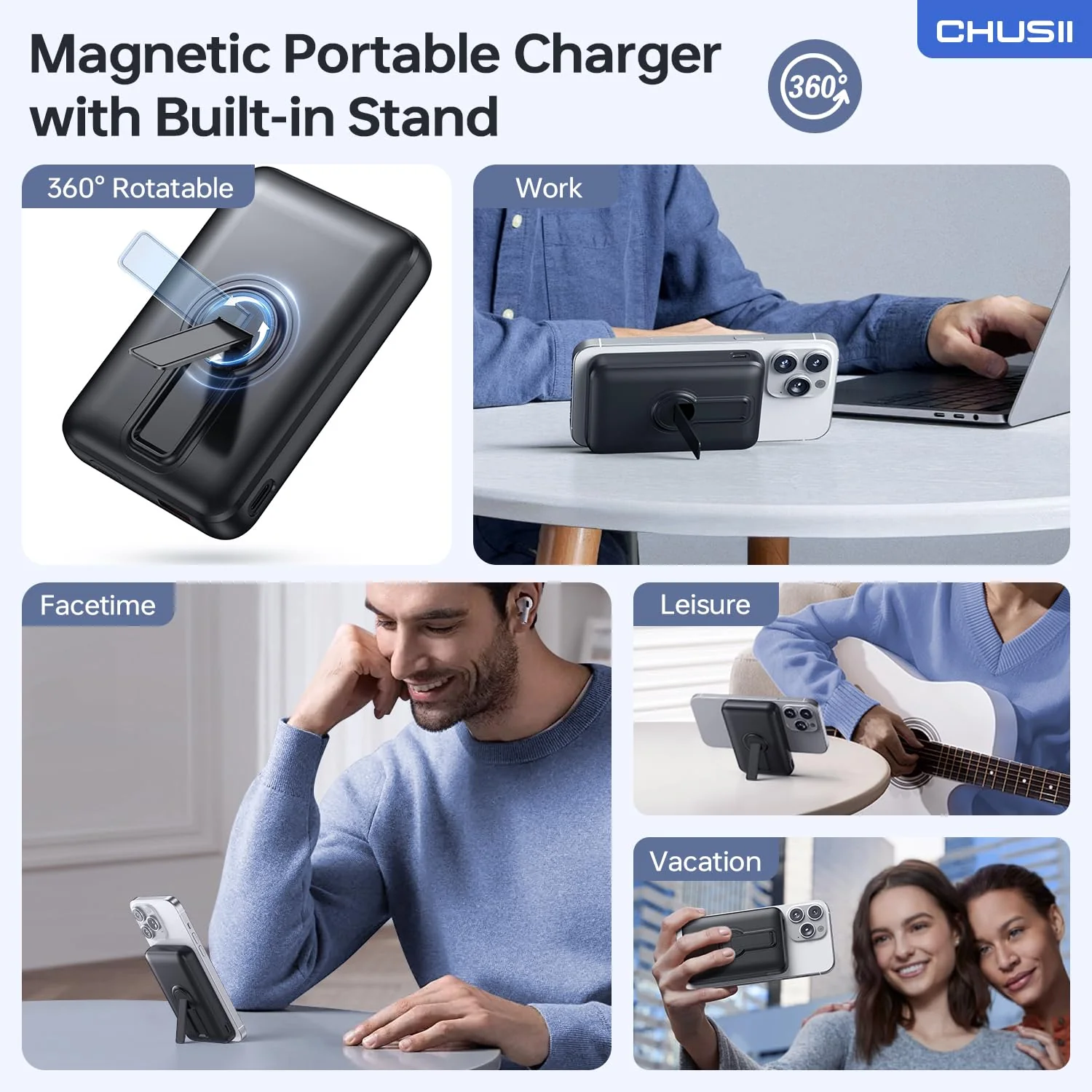 for Magsafe Portable Charger, 12000mAh Wireless Magnetic Power Bank with Stand and USB C in/Out Fast Charging, for Magsafe Battery Pack Compatible with iPhone 15/14/13/12 Pro/Pro Max Series-Black Black - Image 5