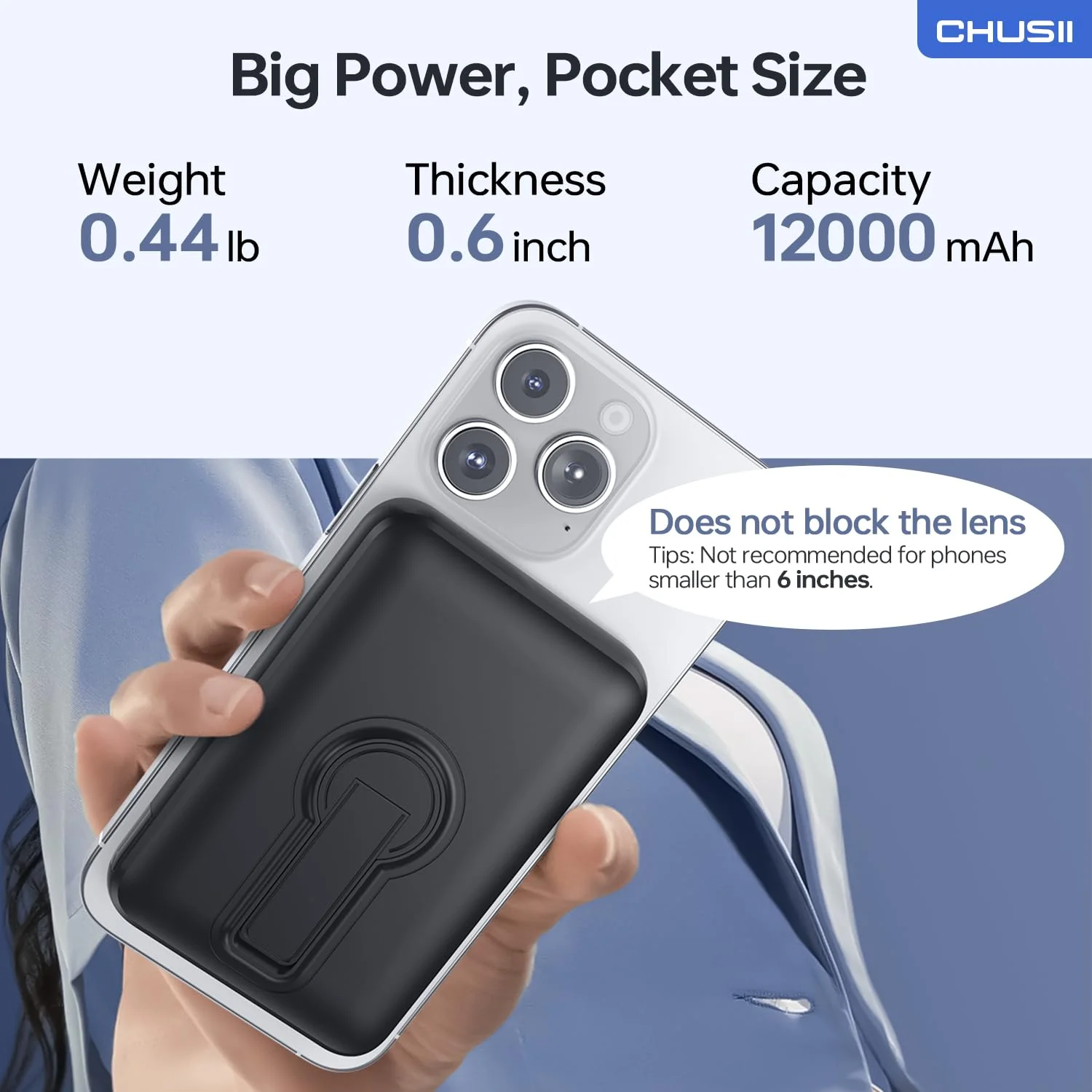 for Magsafe Portable Charger, 12000mAh Wireless Magnetic Power Bank with Stand and USB C in/Out Fast Charging, for Magsafe Battery Pack Compatible with iPhone 15/14/13/12 Pro/Pro Max Series-Black Black - Image 7