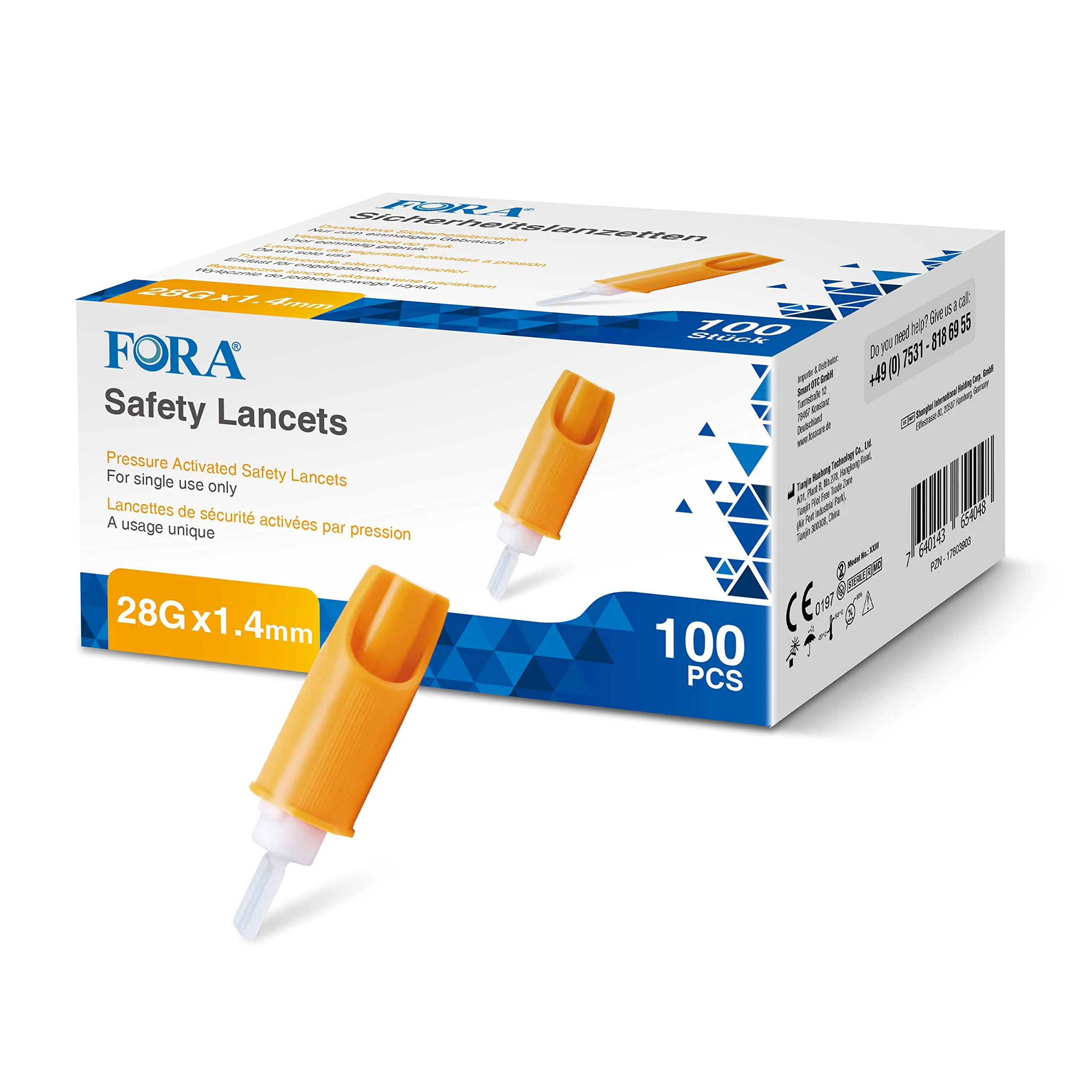 FORA Safety Lancets 28G – Pack of 100, Safety Lancet, Single Penetration Aid for Capillary Blood Removal
