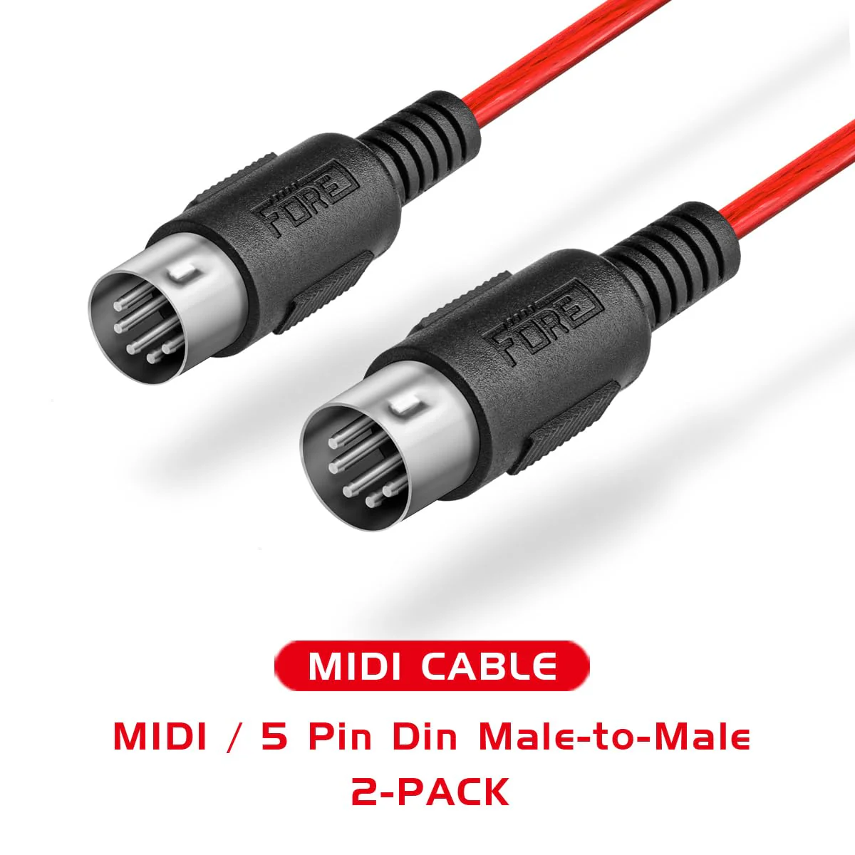 FORE 10 Feet 2-Pack Male to Male 5-Pin DIN MIDI Cable Compatible with MIDI Keyboard/Synthesizer/Guitar Multi Effects/Audio Interface/Audio Mixer/Auido Amplifier/External Sound Card/Red 10-Feet Red - Image 3