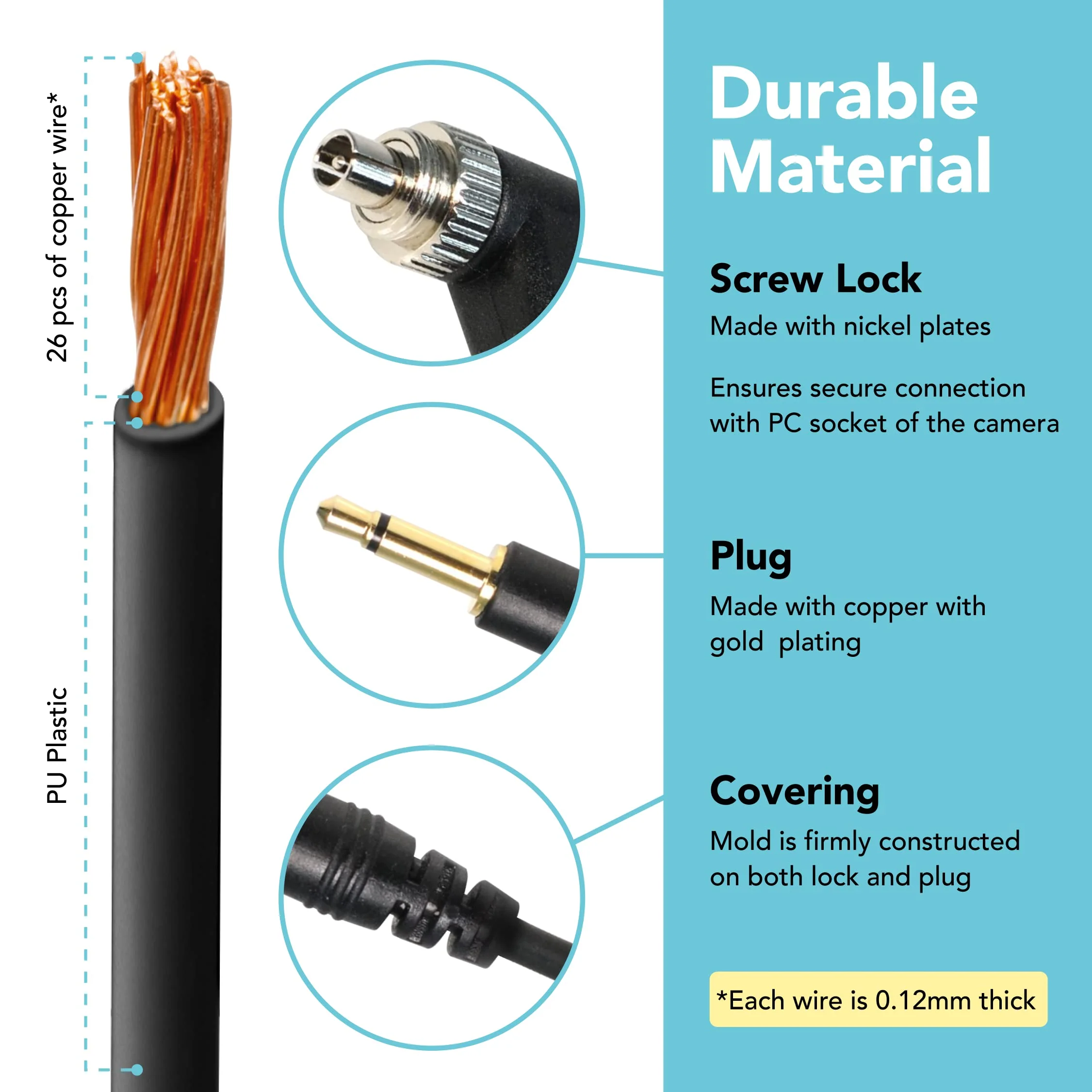 Foto&Tech 3.5 mm to Male Flash PC Sync Cable, 14 Inch Coiled Cord with Screw Lock, Compatible with Nikon Canon and Most DSLR Cameras PocketWizard Plus III Plus II Mini Phone PC1 (1 Piece) 1 PC - Image 3