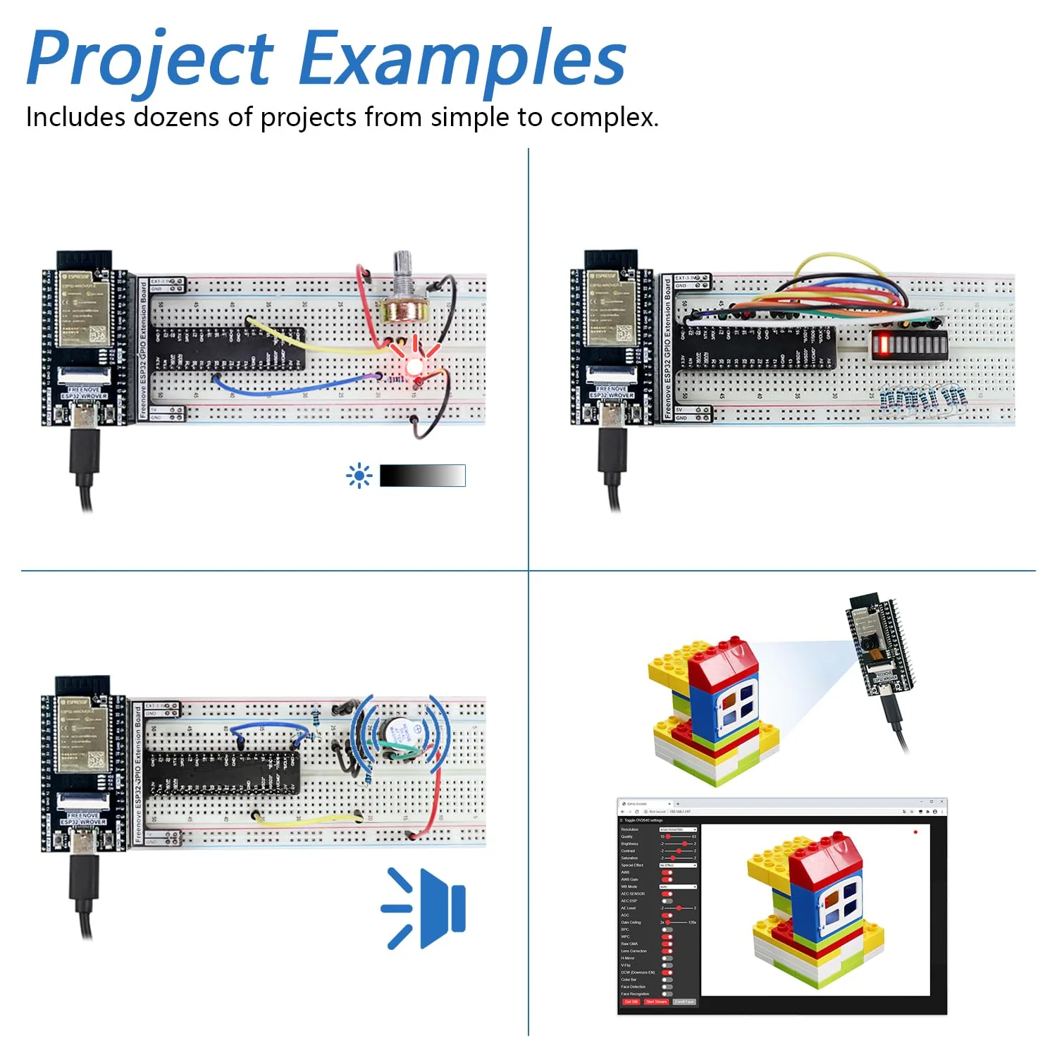 Freenove Basic Starter Kit for ESP32 CAM (Included), Dual-core 32-bit 240 MHz Microcontroller, Onboard Camera Wireless, Python C Code, 400-Page Detailed Tutorial, 141 Items, 58 Projects with Memory Card Slot and Card - Image 4