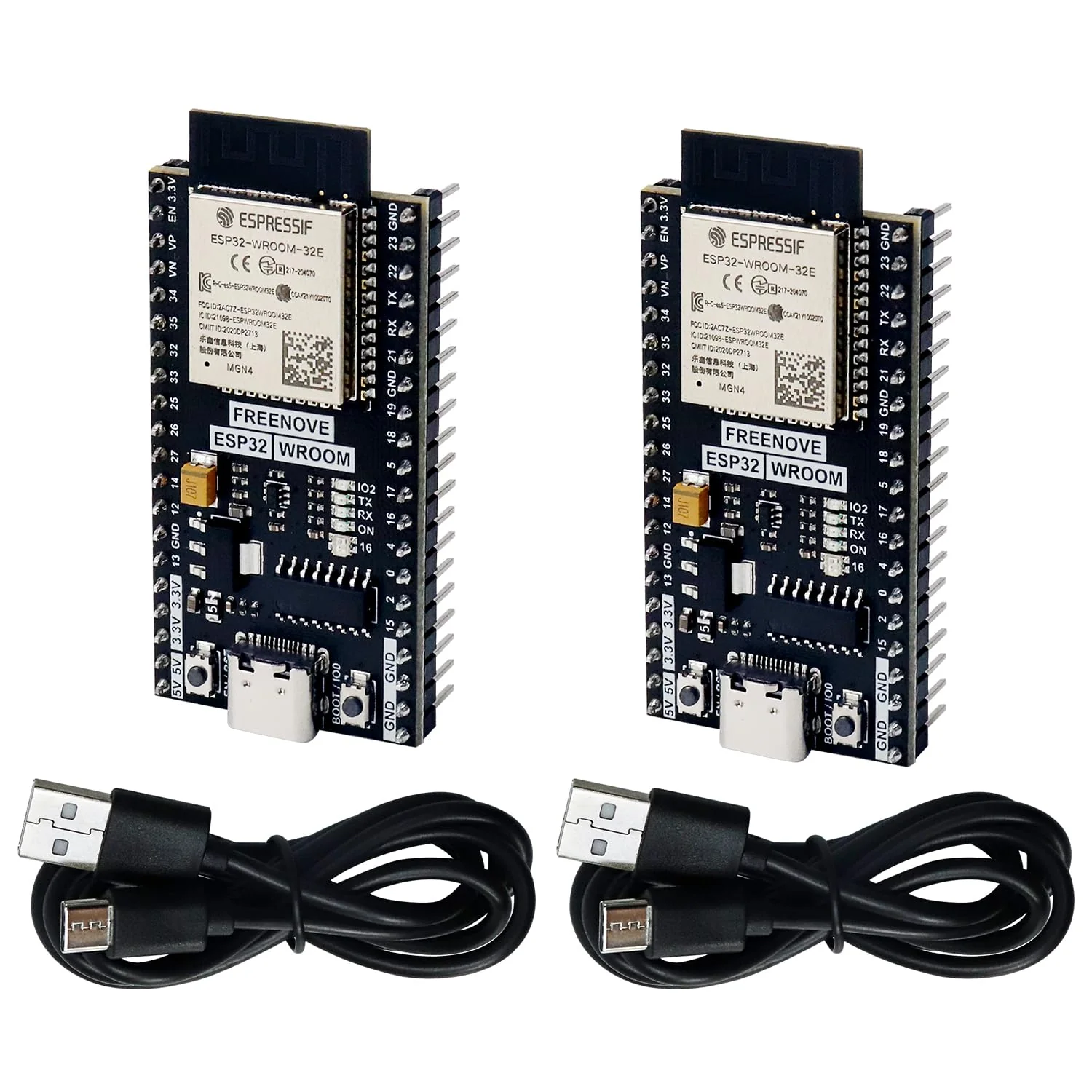 Freenove ESP32 Board (2 Pack), Dual-core 32-bit 240 MHz Microcontroller, Onboard Wireless, Python C Code, Example Projects Tutorial 2 Pack