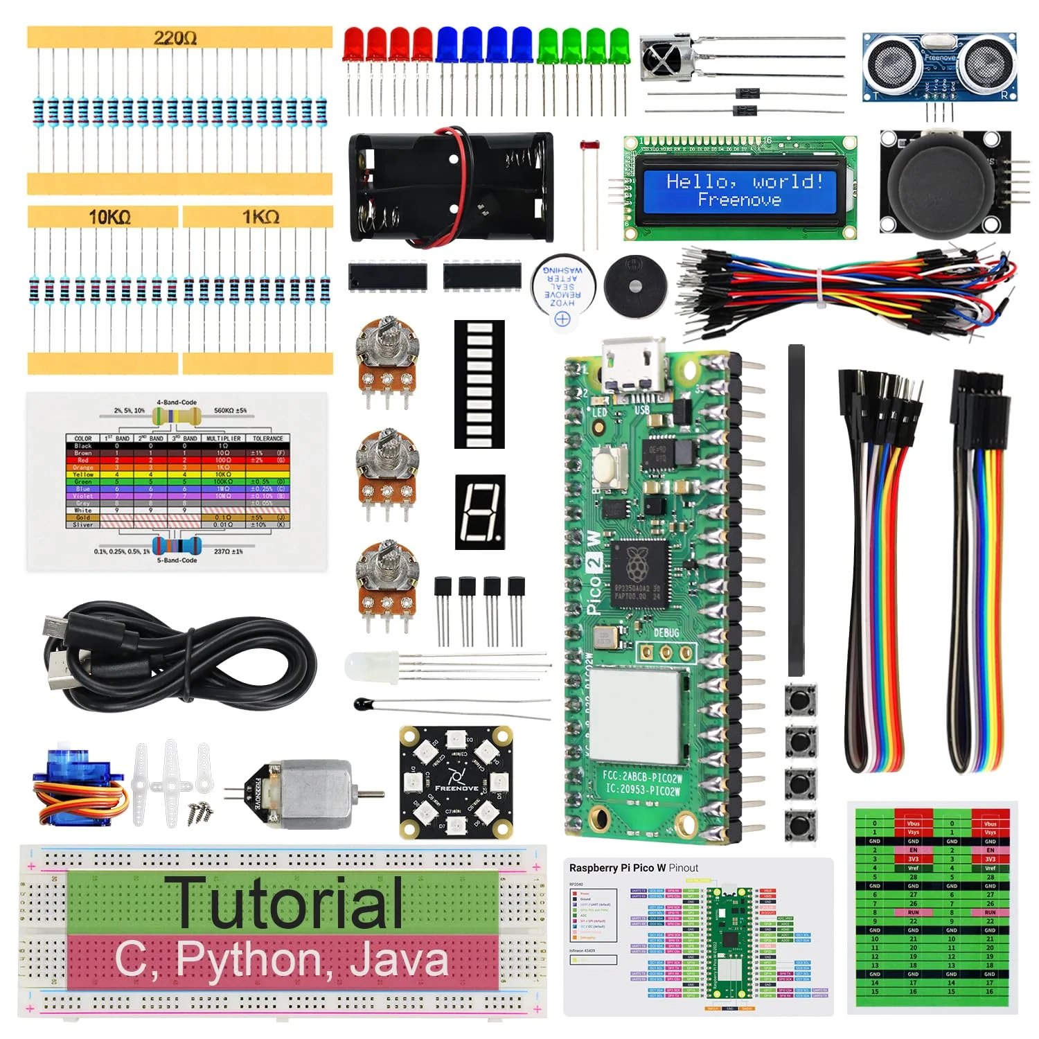 Freenove Super Starter Kit for Raspberry Pi Pico 2 W (Included), Dual Arm Cortex-M33 and Dual Hazard3 RISC-V Microcontroller, 588-Page Detailed Tutorial, 177 Items, 94 Projects, Python C Java Code with Raspberry Pi Pico 2 W