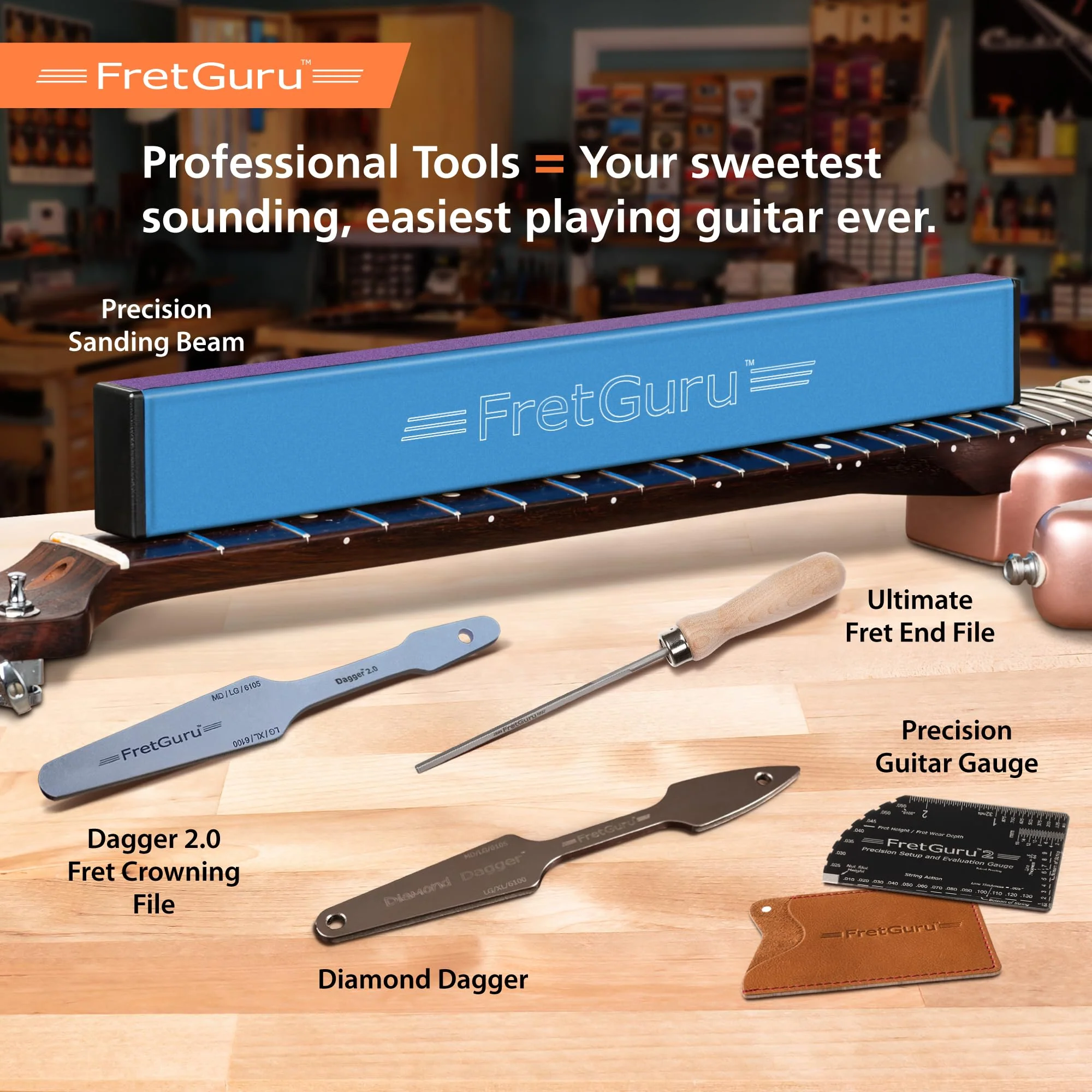FretGuru Guitar Fret Crowning File - Dual Sided Dagger 2.0 - LG/XL and XXL/HUGE - Ideal for Frets between .095" to .118" wide - Professional Luthier Tool for Electric and Bass Guitars Dagger 2.0 XXL - Image 7