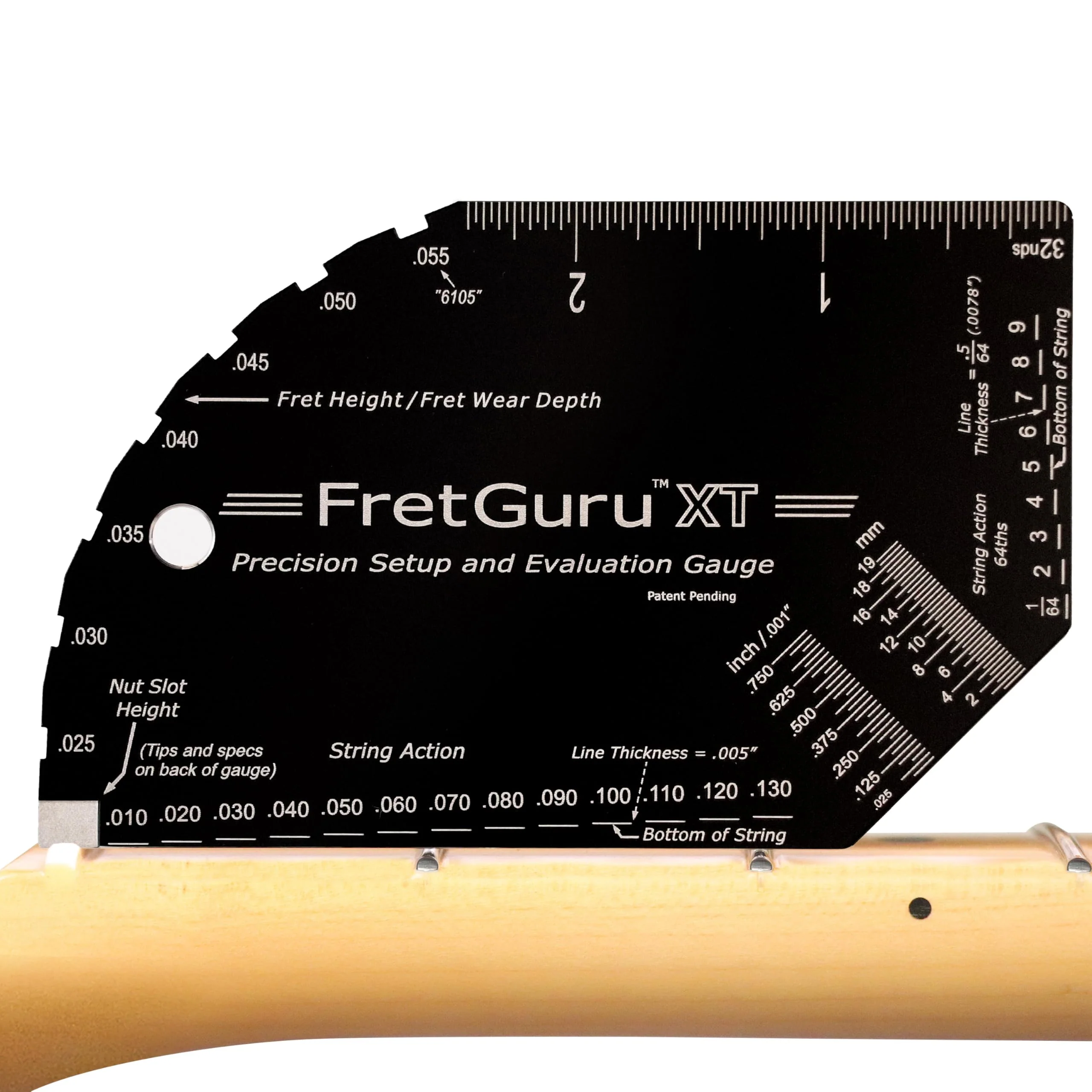 FretGuru XT Guitar String Action Gauge – Pro Fret Rocker, Bridge & Pickup Spacing Ruler, Advanced Ultra-Precision, MOAGG™ Technology – Guitar Setup Tool for Luthiers with Fret Height/Fret Wear Checker XT Gauge
