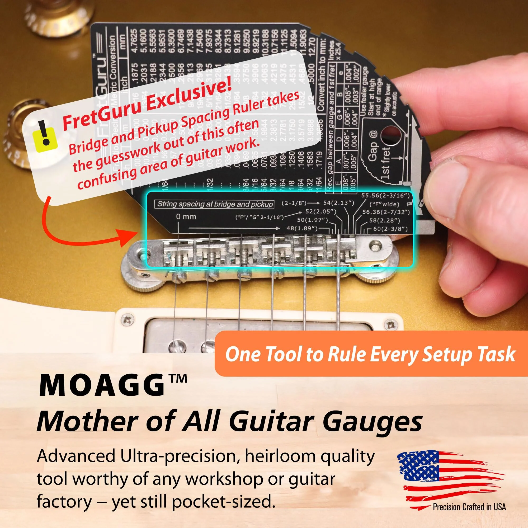 FretGuru XT Guitar String Action Gauge – Pro Fret Rocker, Bridge & Pickup Spacing Ruler, Advanced Ultra-Precision, MOAGG™ Technology – Guitar Setup Tool for Luthiers with Fret Height/Fret Wear Checker XT Gauge - Image 3