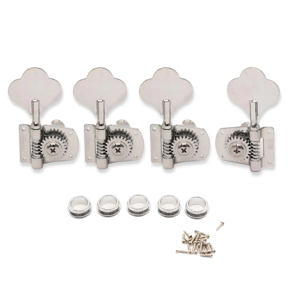 FRETJOYB Bass Tuners (1 Left+3 Right) - 1:22 Ratio Open Gear Machine Heads, Chrome Tuning Key Pegs for Electric Jazz/Precision Bass Guitar String Turners 4 Pcs 1Left+3Right