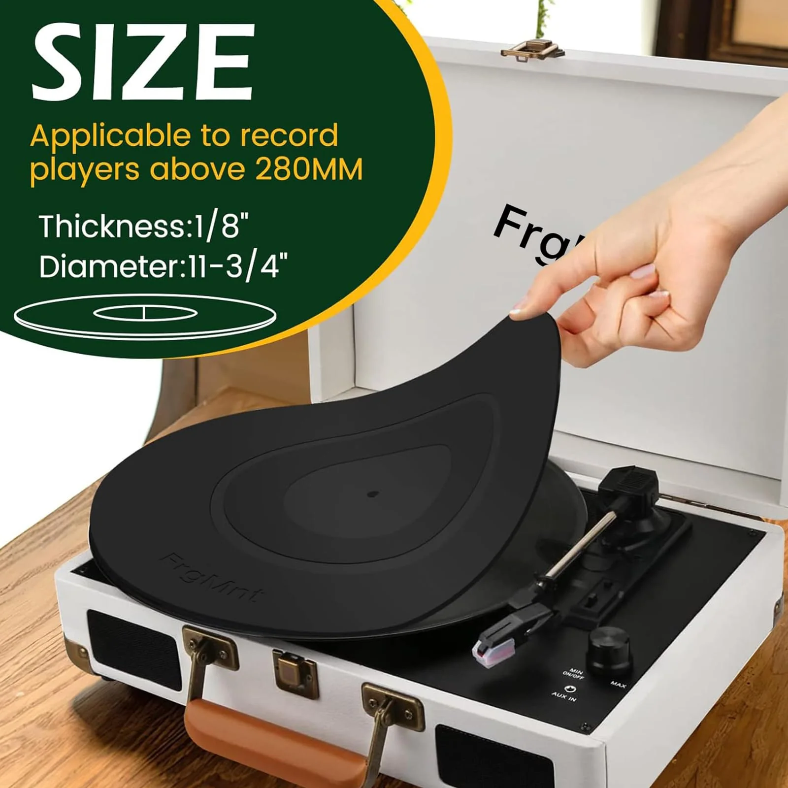 FrgMnt Turntable Platter Mat Black 12-inch Turntable Rubber Mat Silicone Design for Universal to All LP Vinyl Record Players (Black) - Image 5