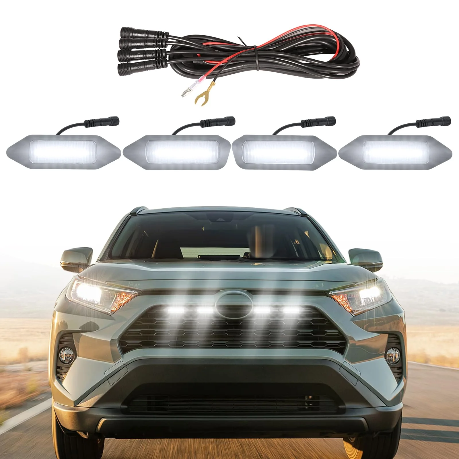 Front Grill Lights for Toyota RAV4 Accessories 2019-2025 LED Grille Lights for Hybrid LE SE XLE XSE Limited(White) White