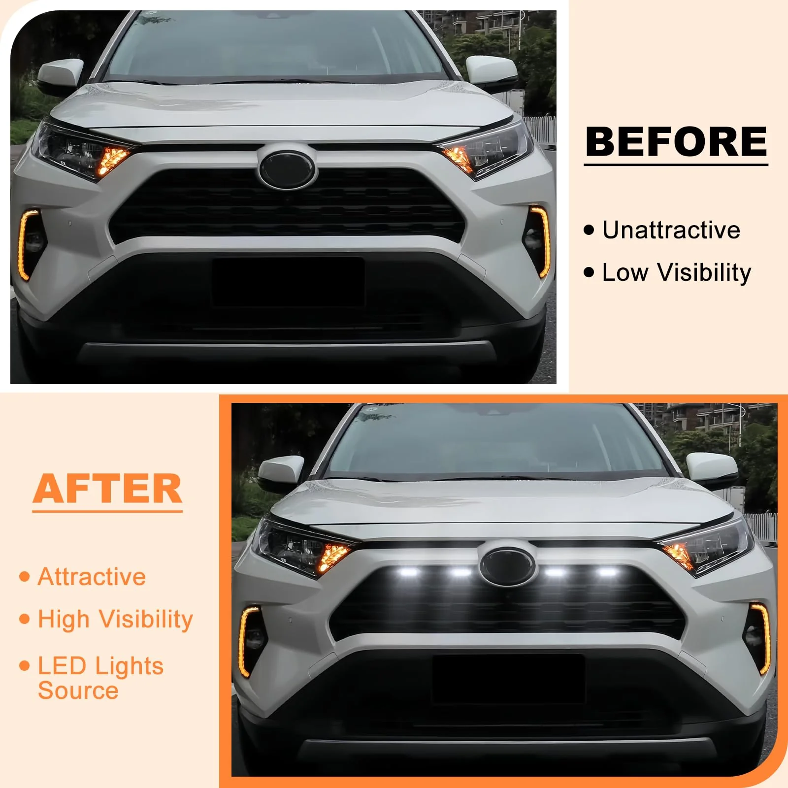 Front Grill Lights for Toyota RAV4 Accessories 2019-2025 LED Grille Lights for Hybrid LE SE XLE XSE Limited(White) White - Image 2