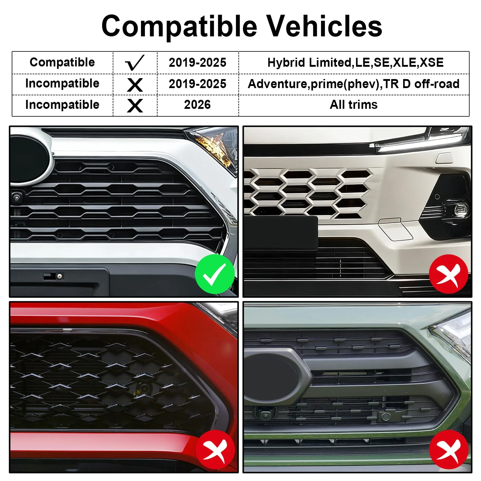 Front Grill Lights for Toyota RAV4 Accessories 2019-2025 LED Grille Lights for Hybrid LE SE XLE XSE Limited(White) White - Image 3