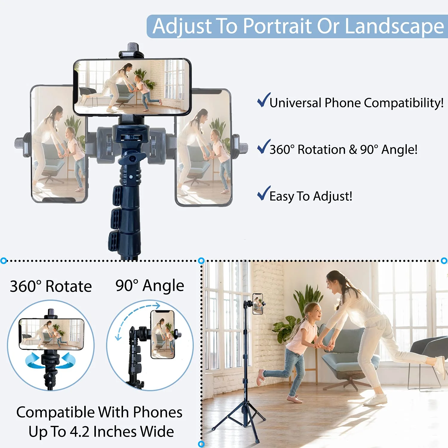 Fugetek 51" Professional Selfie Stick & Tripod, Phone Holder, Extendable, Bluetooth Remote, Portable All in One, Heavy Duty Aluminum, Compatible with iPhone & Android Devices, Non Skid Feet, Black - Image 7