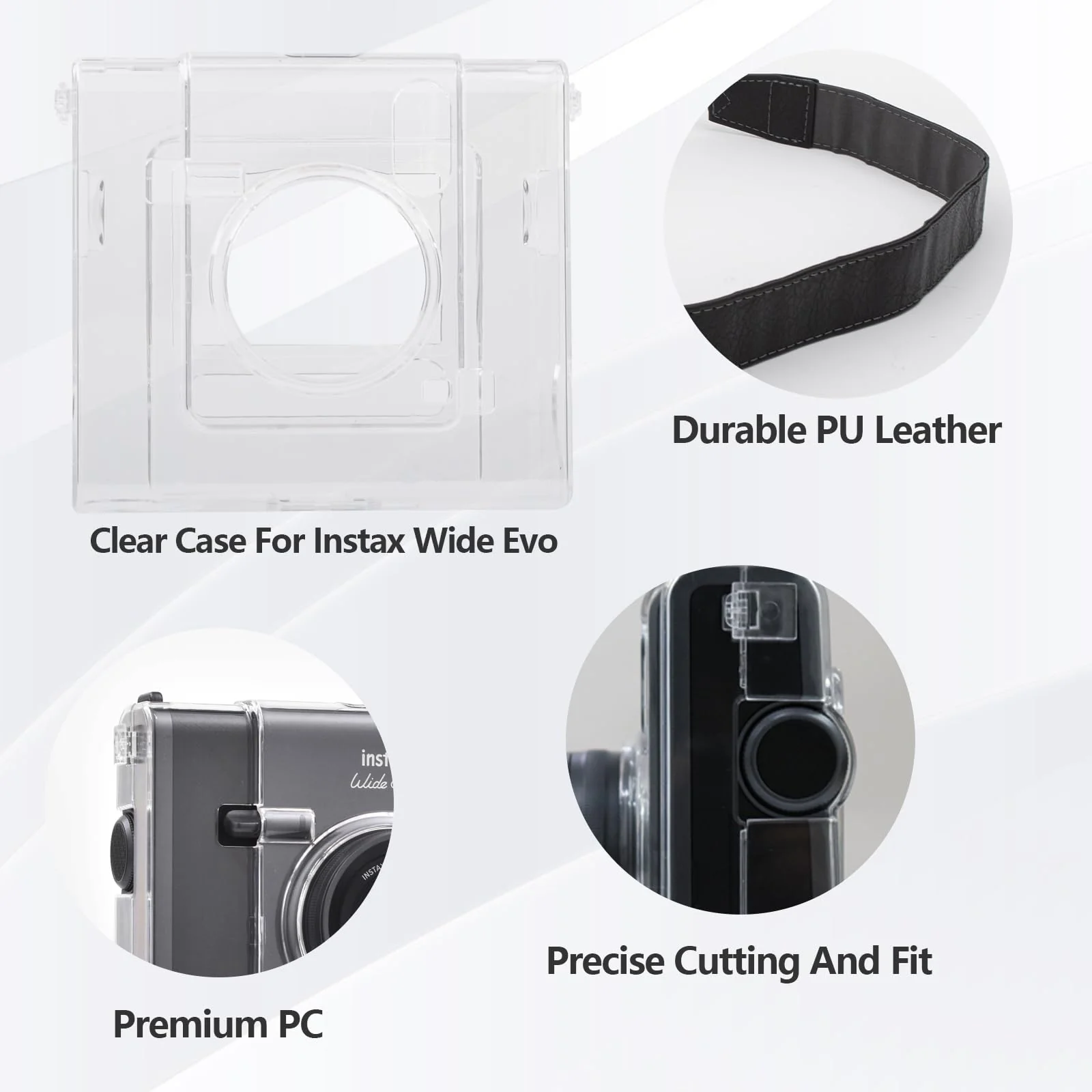 Fuji WIDE EVO Clear Case with Lens Cap, Clear Case and Aluminum Lens Cap with Anti-Lost String for Instax WIDE EVO Instant Camera - Camera Accessories Set - Grey Clear+Grey wide evo camera case+ lens cap - Image 2