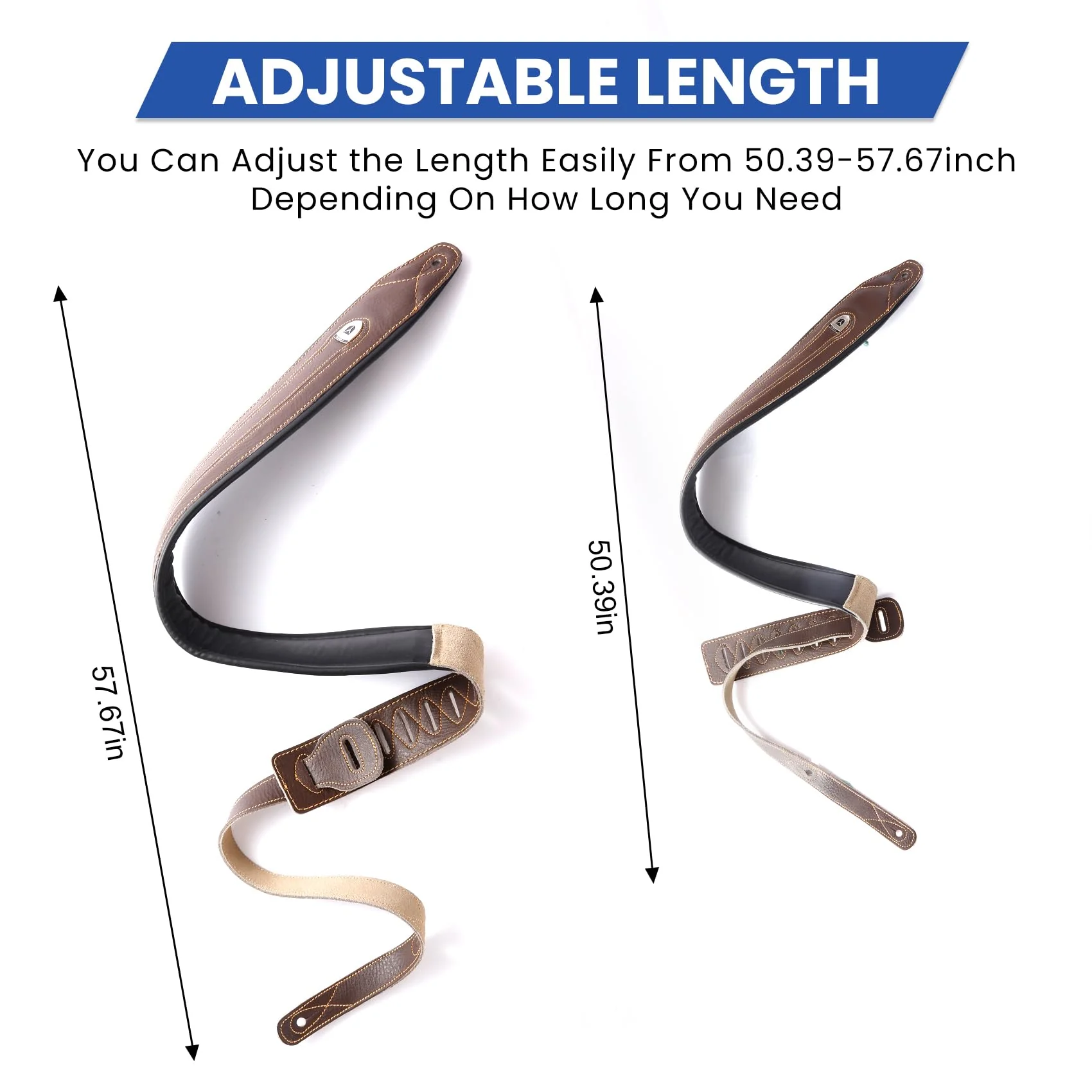 Full Grain Cowhide Leather Guitar Strap Thickened Air Cushion Padded Strap for Acoustic Electric Guitar Bass Y-034 Brown - Image 3