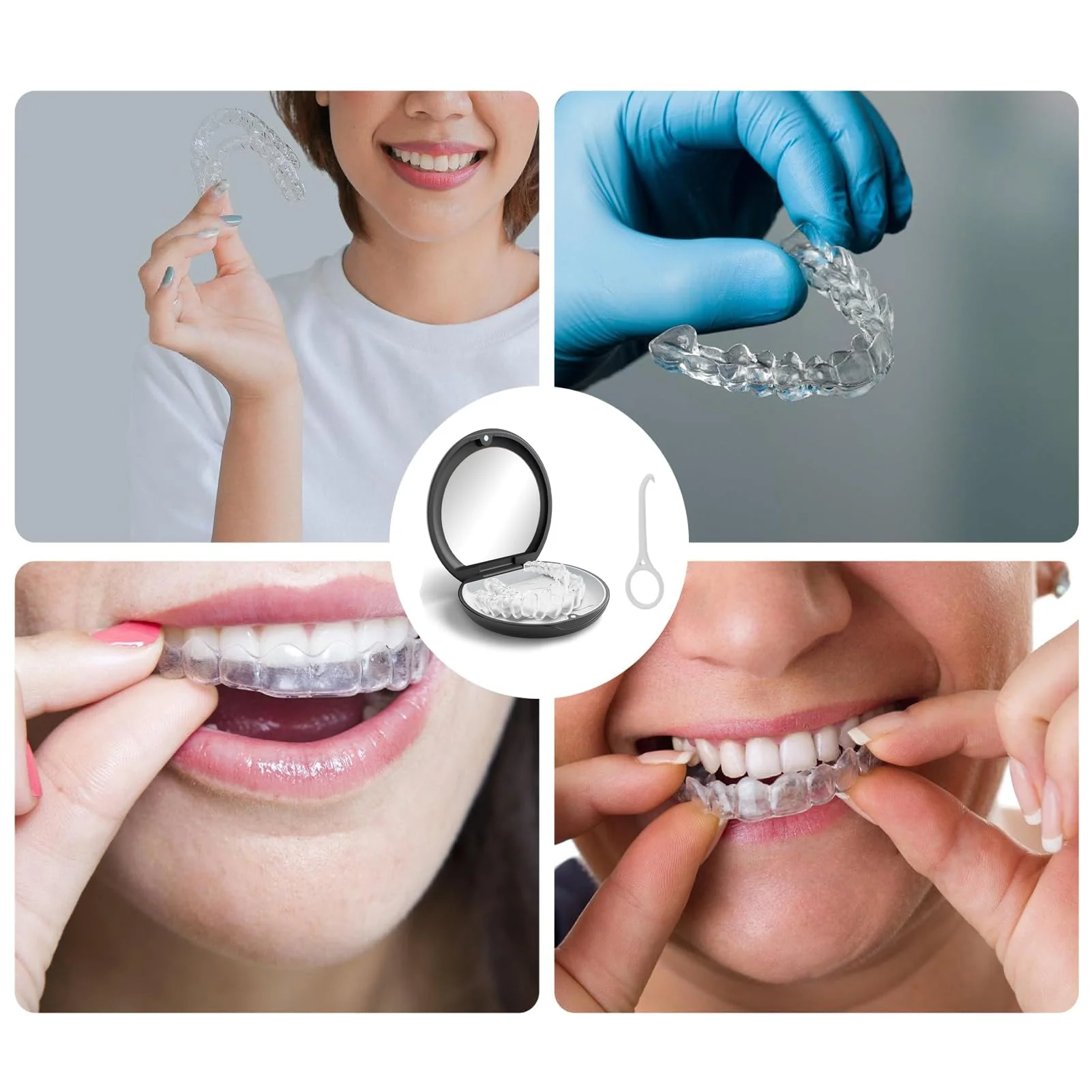 Funngy Braces Box, Denture Container, Orthodontic Retainer Case, Denture Box with Mirror and Aligner Removal Tool, Portable Storage Box for Bite Splint, Crunch Splint - Image 5