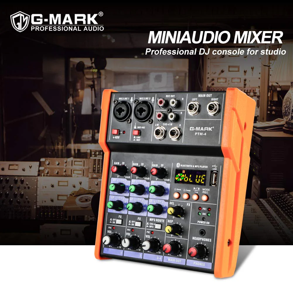 G-MARK Analog Mixer Audio 4 Channel DJ Audio Mixer Bluetooth Studio Karaoke For PC Live Performance KTV Home Stage Music Effects Sound Card Protable Mixing Console PTM-4 - Image 2