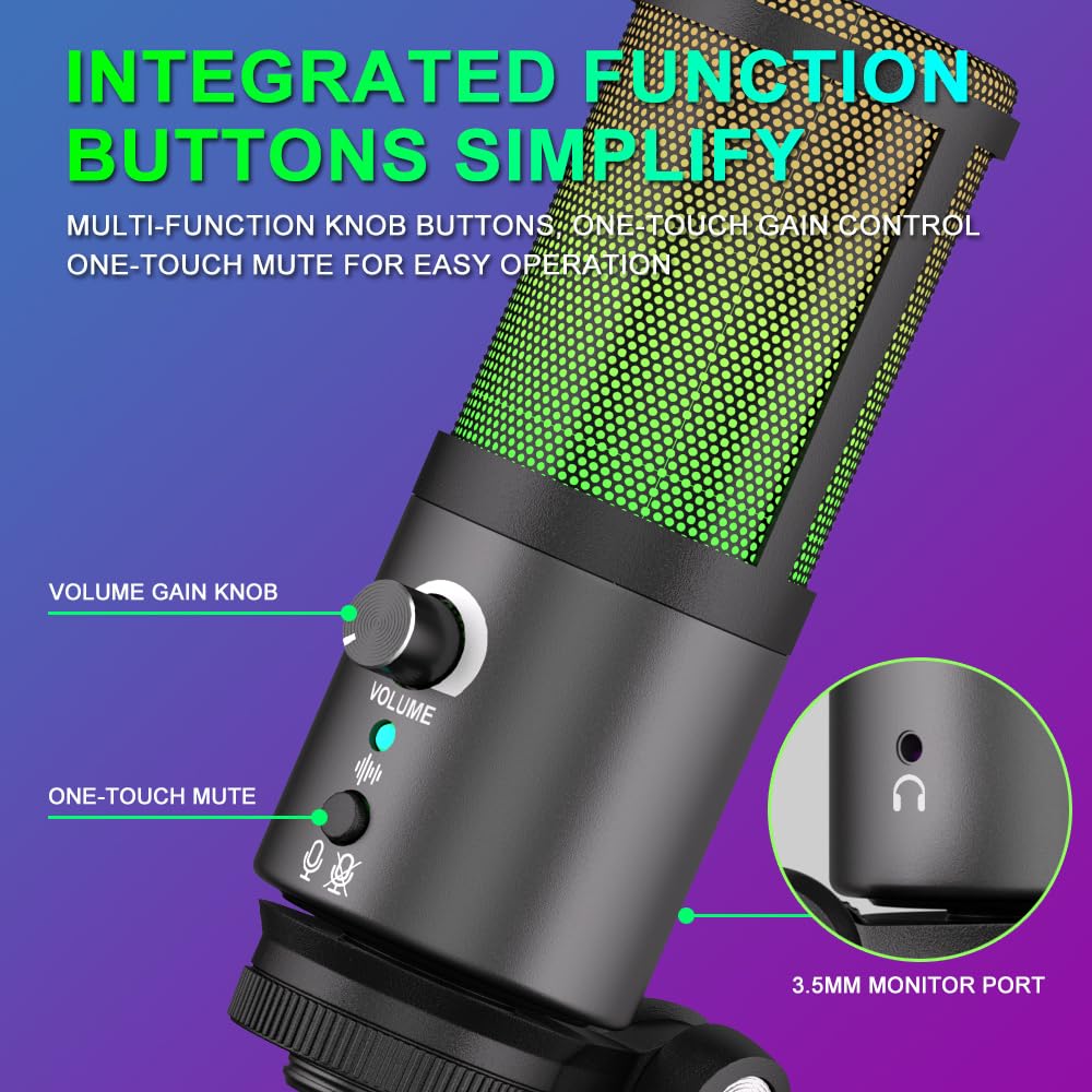 G-MARK MK6 RGB USB Condenser Microphone, Gaming Microphone for Podcasts, Streaming, Broadcasting, Condenser Mic with Cardioid, Omnidirectional, Compatible with PS4/5/PC - Image 5