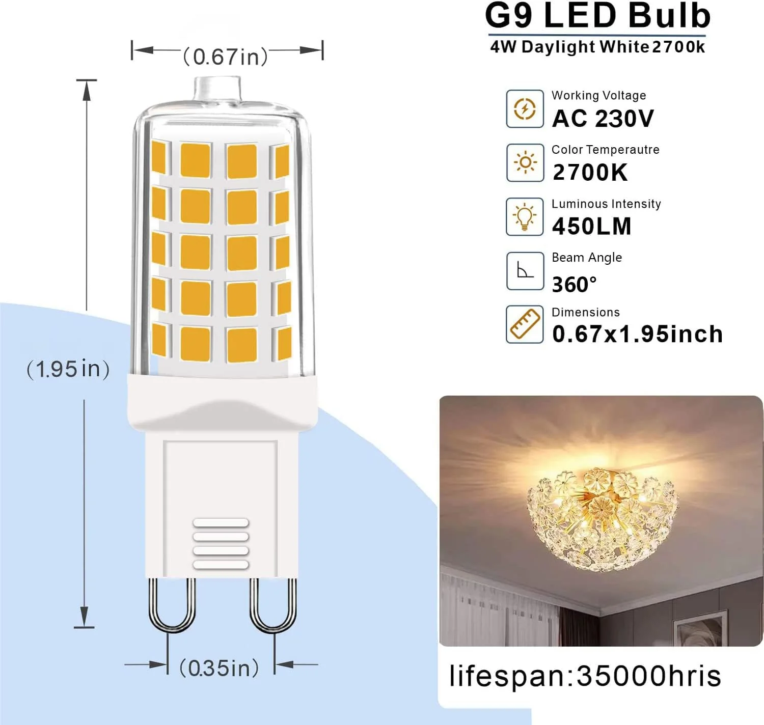 G9 LED Warm White Dimmable, 2700 K 230 V 4 W Replacement 40 W Halogen Bulb, T4 Light Bulb 450 lm for Indoor and Outdoor Decorating Lighting No Flickering Light Bulb Pack of 5 - Image 3