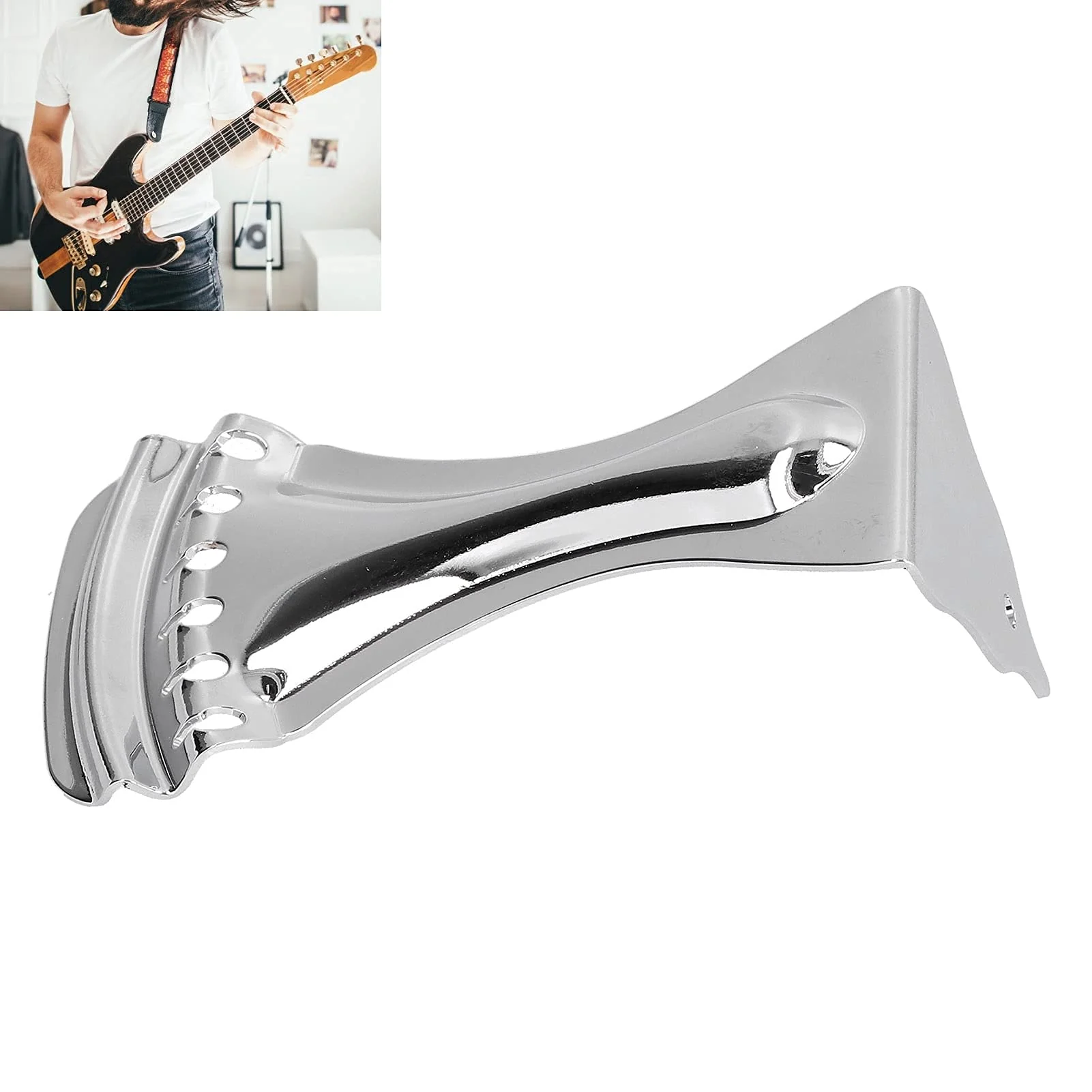 Gaeirt Gaeirtq7euhozg9c4017 Guitar Tailpiece Bridge, 6 String Guitar Tailpiece Hole Design For 6-String Resonator Guitars For Guitar Lover, Guitar Tailpiece Metal Silver 6 String Bridge Accessories - Image 2