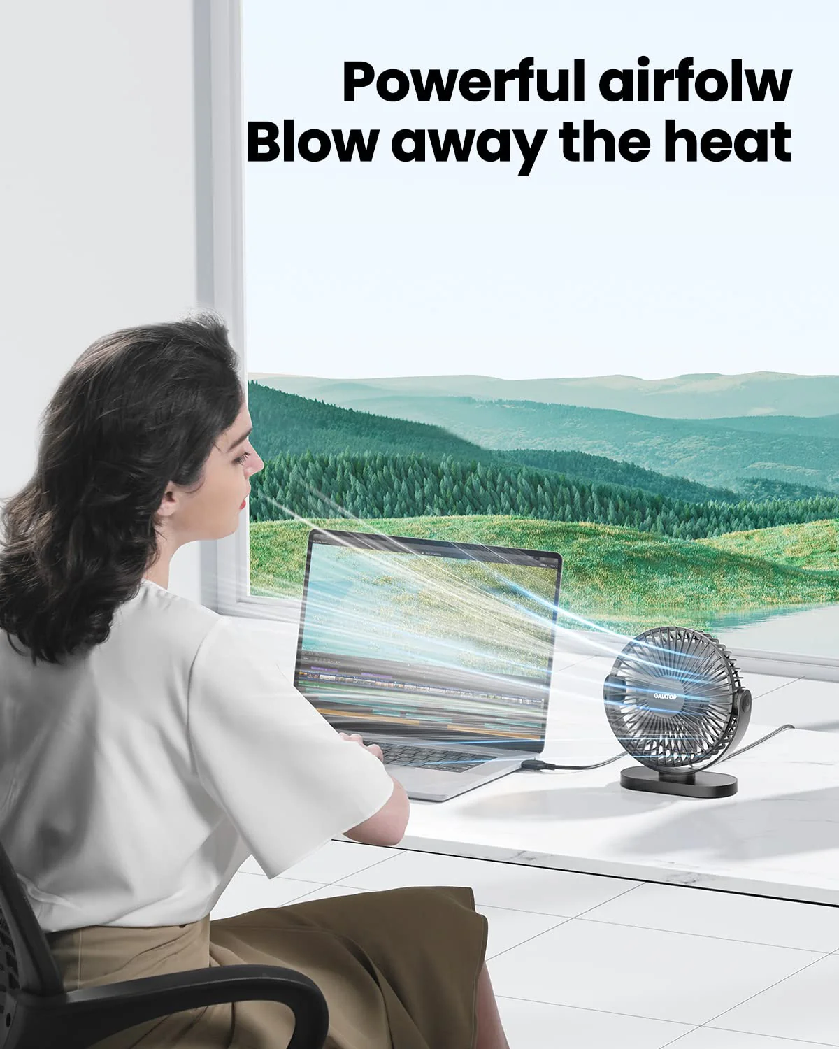 Gaiatop USB Desk Fan, 3 Speeds Powerful Portable Fan, 5.5 Inch Quiet Cooling Mini Fan, 90° Rotate Small Table Fan with 5ft Cable Personal Fan for Desktop Home Office Travel Black - Image 2