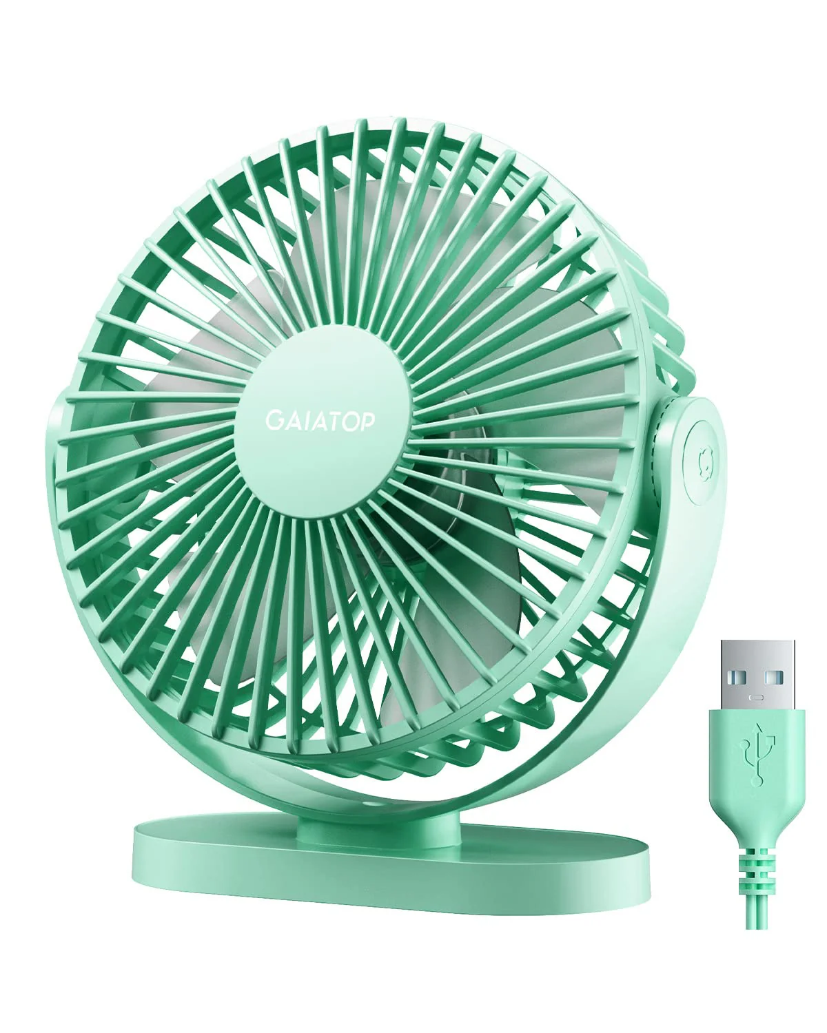 Gaiatop USB Desk Fan, 3 Speeds Powerful Portable Fan, 5.5 Inch Quiet Cooling Mini Fan, 90° Rotate Small Table Fan with 5ft Cable Personal Fan for Desktop Home Office Travel Green