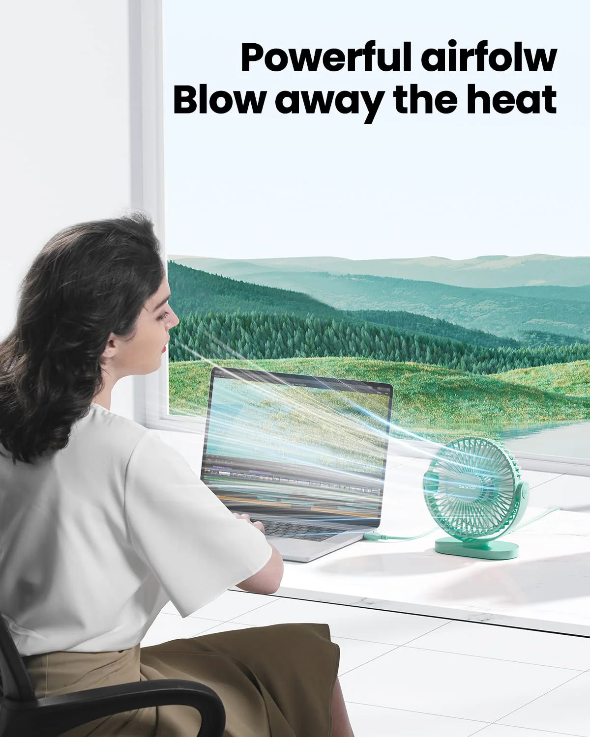 Gaiatop USB Desk Fan, 3 Speeds Powerful Portable Fan, 5.5 Inch Quiet Cooling Mini Fan, 90° Rotate Small Table Fan with 5ft Cable Personal Fan for Desktop Home Office Travel Green - Image 2