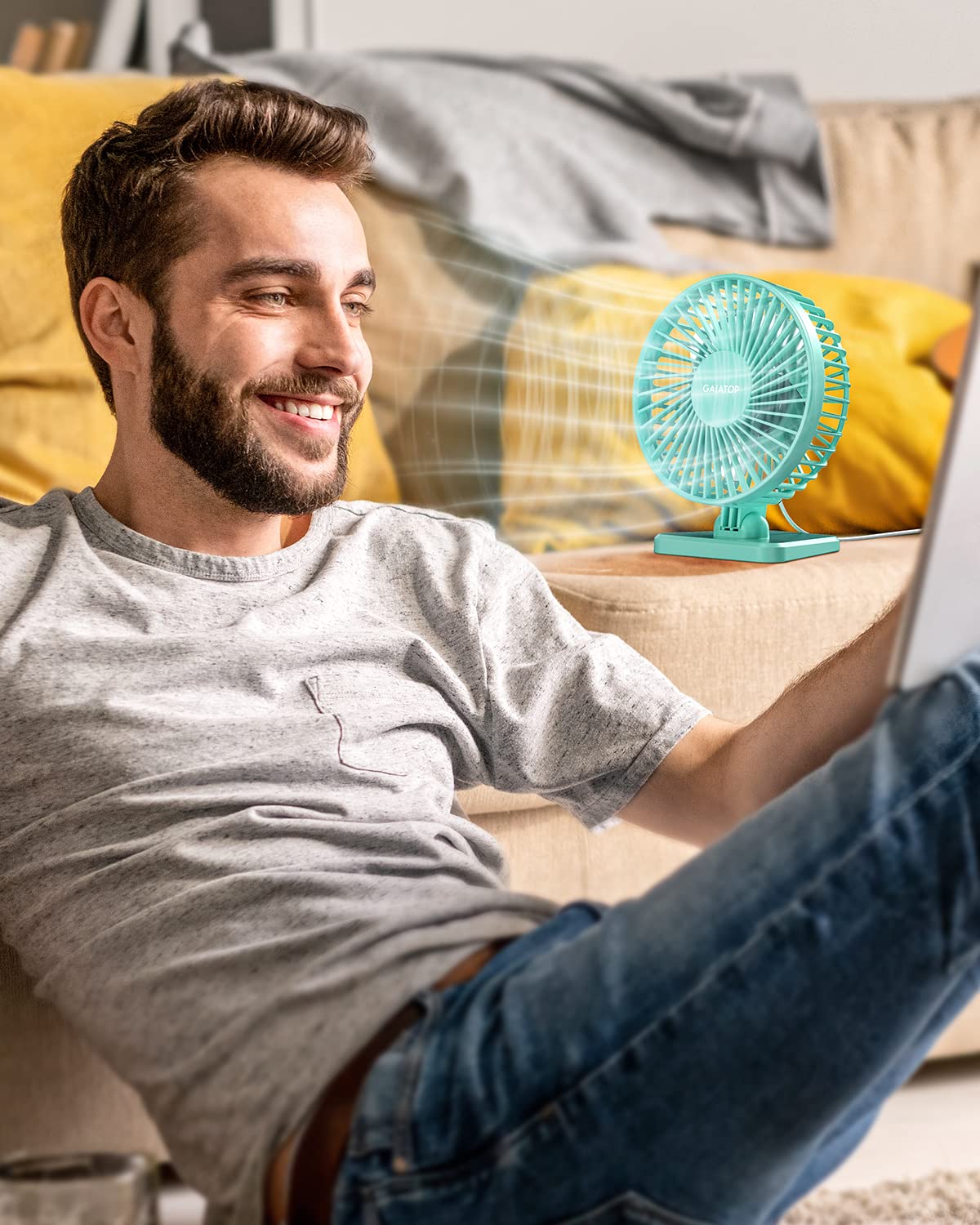 Gaiatop USB Desk Fan, Small But Powerful, Personal Portable Quiet 3 Speeds, Adjustment Mini Table Desktop for Better Cooling Home Office Car Indoor Outdoor Green - Image 2