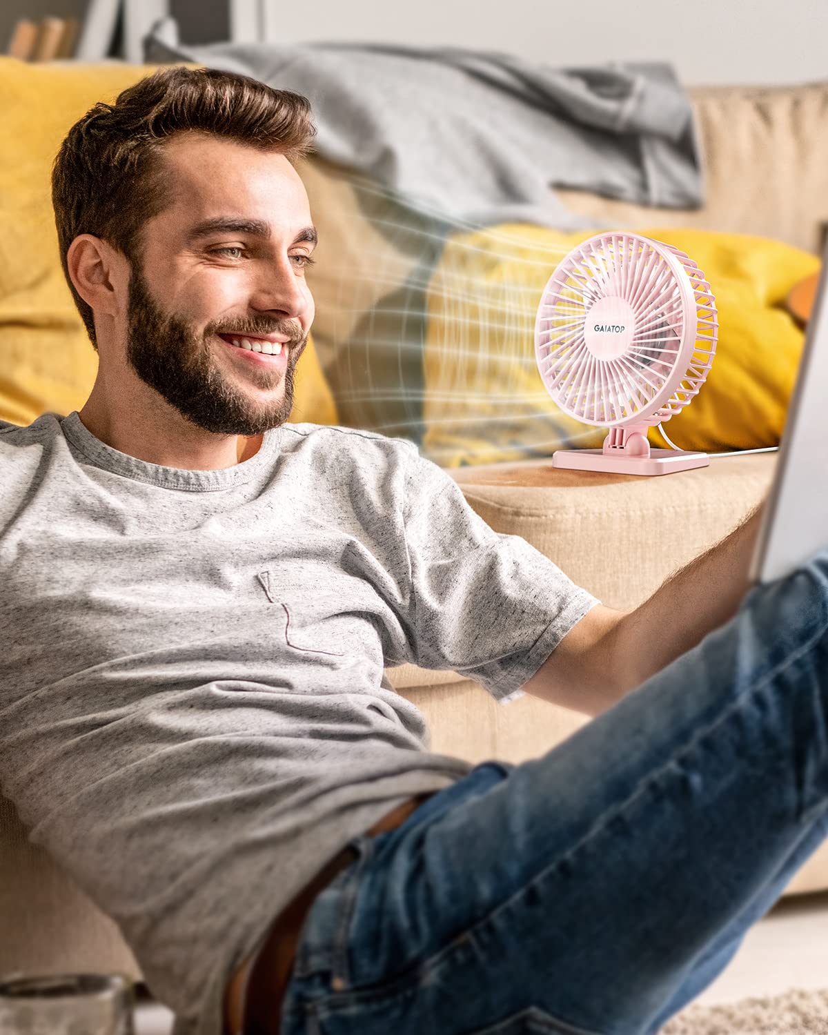 Gaiatop USB Desk Fan, Small But Powerful, Personal Portable Quiet 3 Speeds, Adjustment Mini Table Desktop for Better Cooling Home Office Car Indoor Outdoor Pink - Image 2