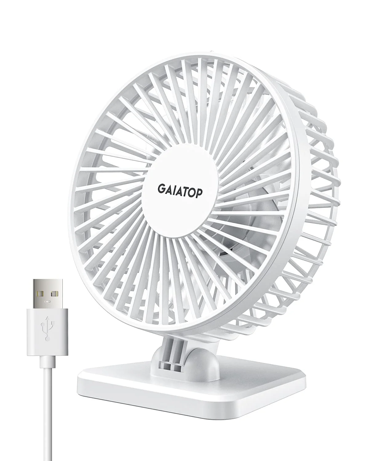 Gaiatop USB Desk Fan, Small But Powerful, Personal Portable Quiet 3 Speeds, Adjustment Mini Table Desktop for Better Cooling Home Office Car Indoor Outdoor White Pure White