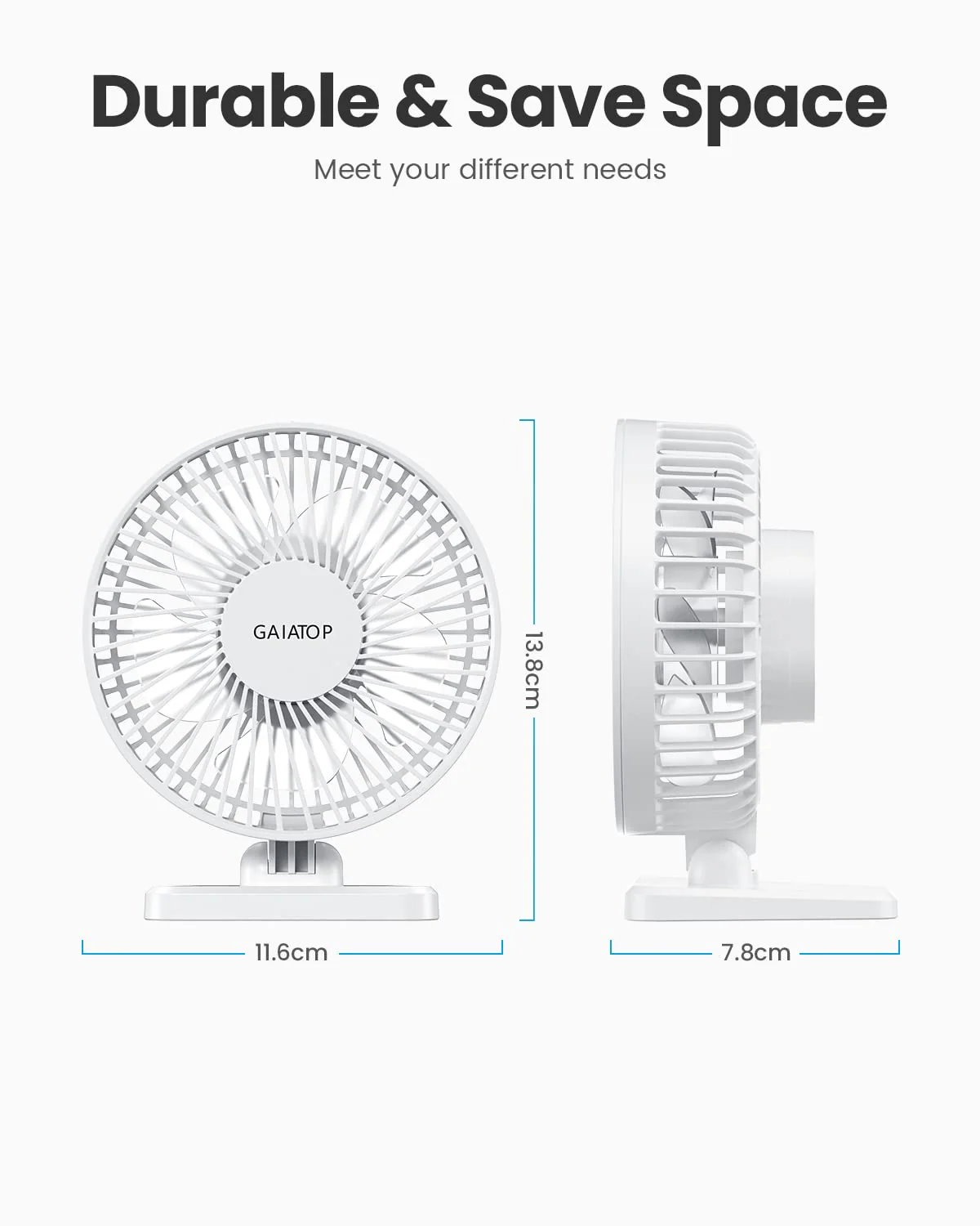 Gaiatop USB Desk Fan, Small But Powerful, Personal Portable Quiet 3 Speeds, Adjustment Mini Table Desktop for Better Cooling Home Office Car Indoor Outdoor White Pure White - Image 5