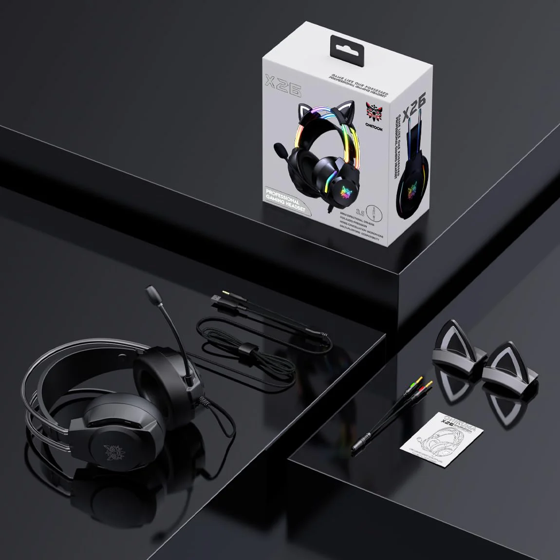 Gaming Headset with Microphone, Cat Ear Headphones for PC Laptop PS4 PS5 Xbox Switch, Rainbow RGB Lighting & Virtual Surround Sound, 3.5mm Wired Over Ear Headphones, Ergonomic Black Cat Ear - Image 9
