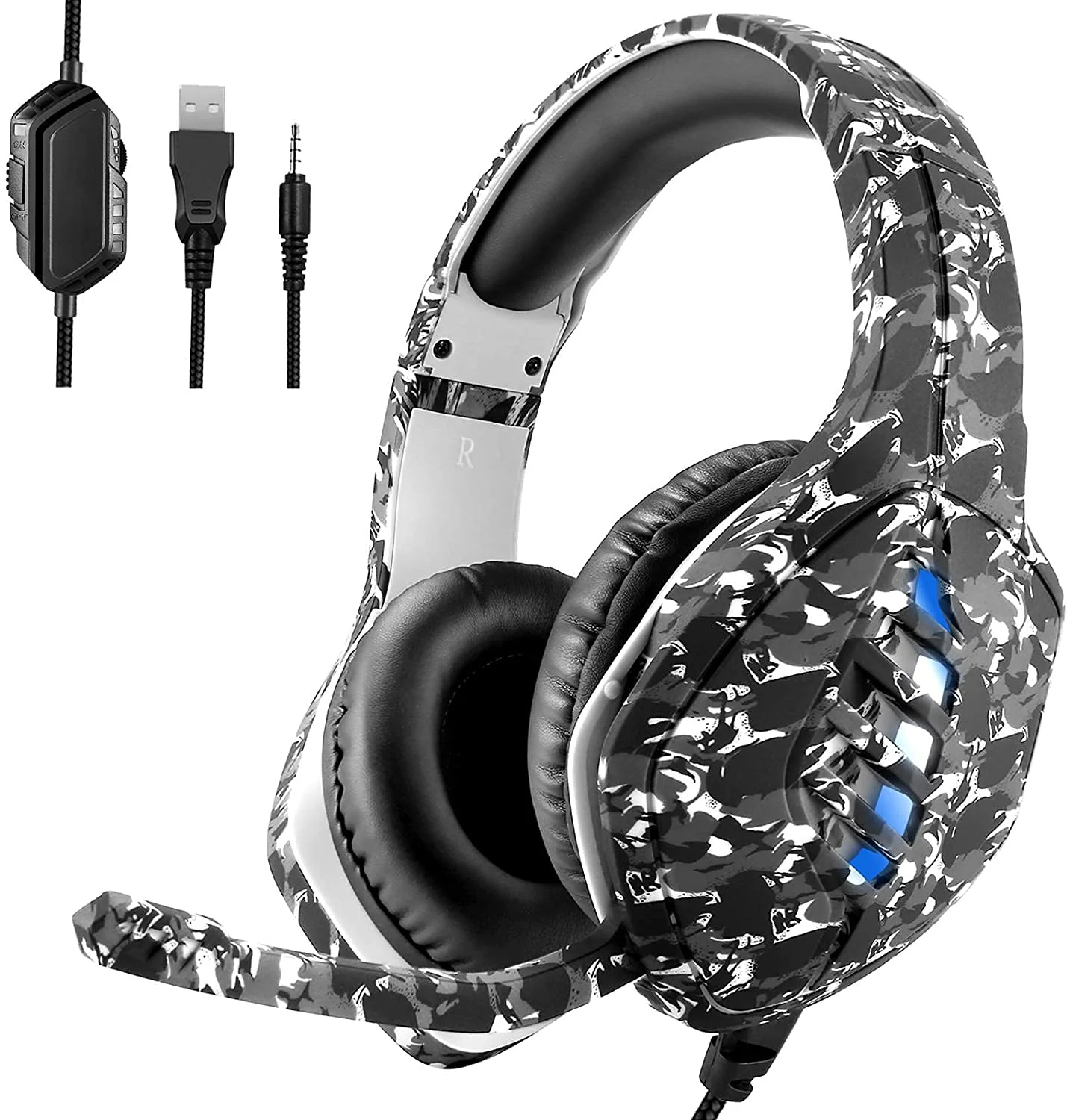 Gaming Headset with Microphone - for PC, PS4, PS5, Switch, Xbox One, Xbox Series X|S - 3.5mm Jack Gamer Headphone with Noise Canceling Mic (Camo Black) Camo&Black