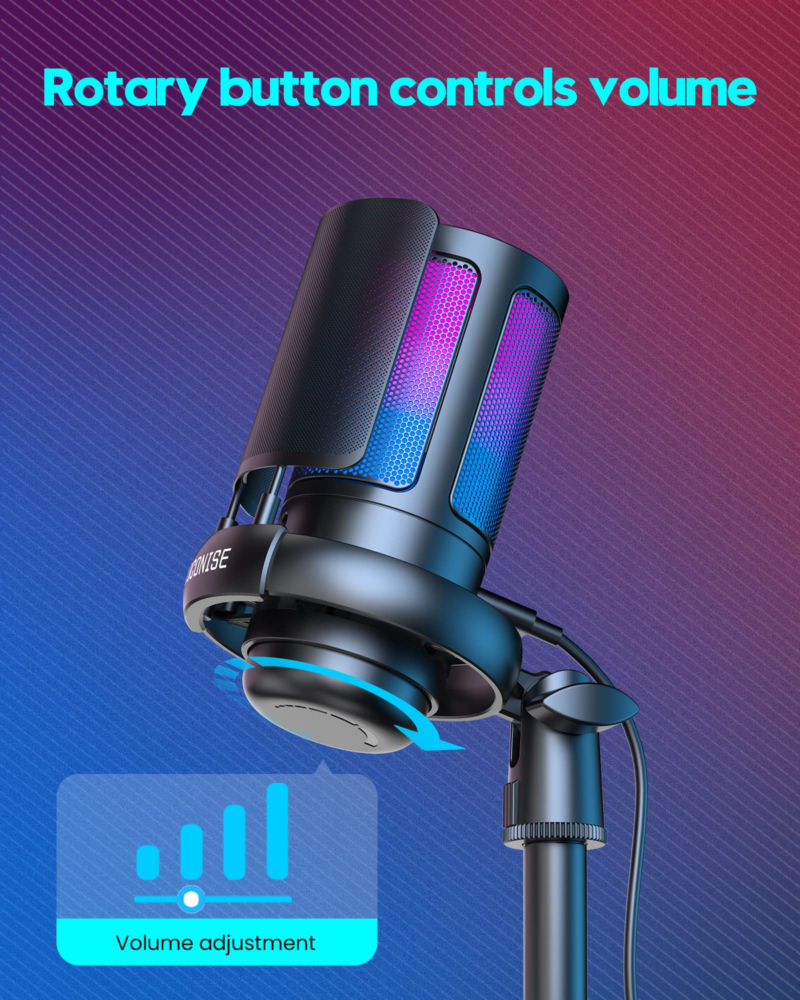 Gaming Microphone, USB PC Mic for Podcasts Videos, Streaming, Condenser Mic with Quick Mute, Tripod Stand, Pop Filter, RGB Indicator, Shock Mount, Rotate gain button, Compatible with PS4/5/PC With Stand - Image 2