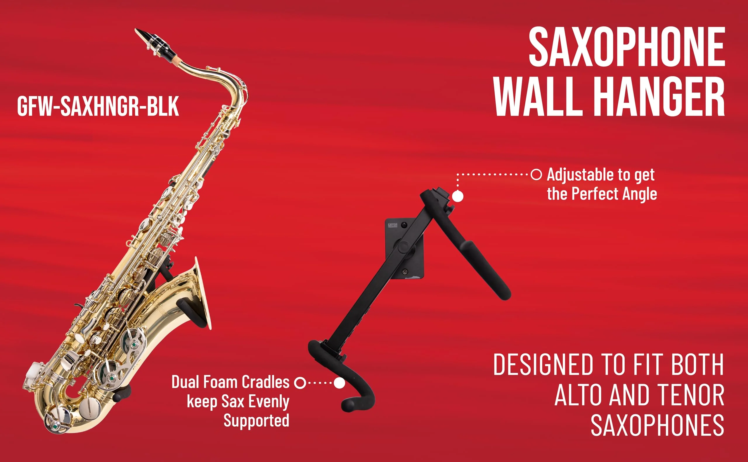 Gator Frameworks Wall Hanger for Alto / Tenor Saxophone; (GFW-SAXHNGR-BLK) - Image 2