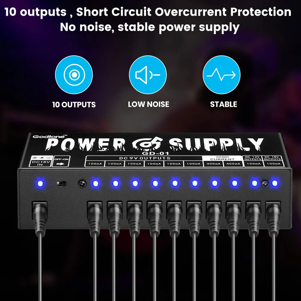 GD-01 Guitar Pedal Power Supply High Current 10 Isolated DC Output for 9V/12V/18V Effect Pedals - Image 3