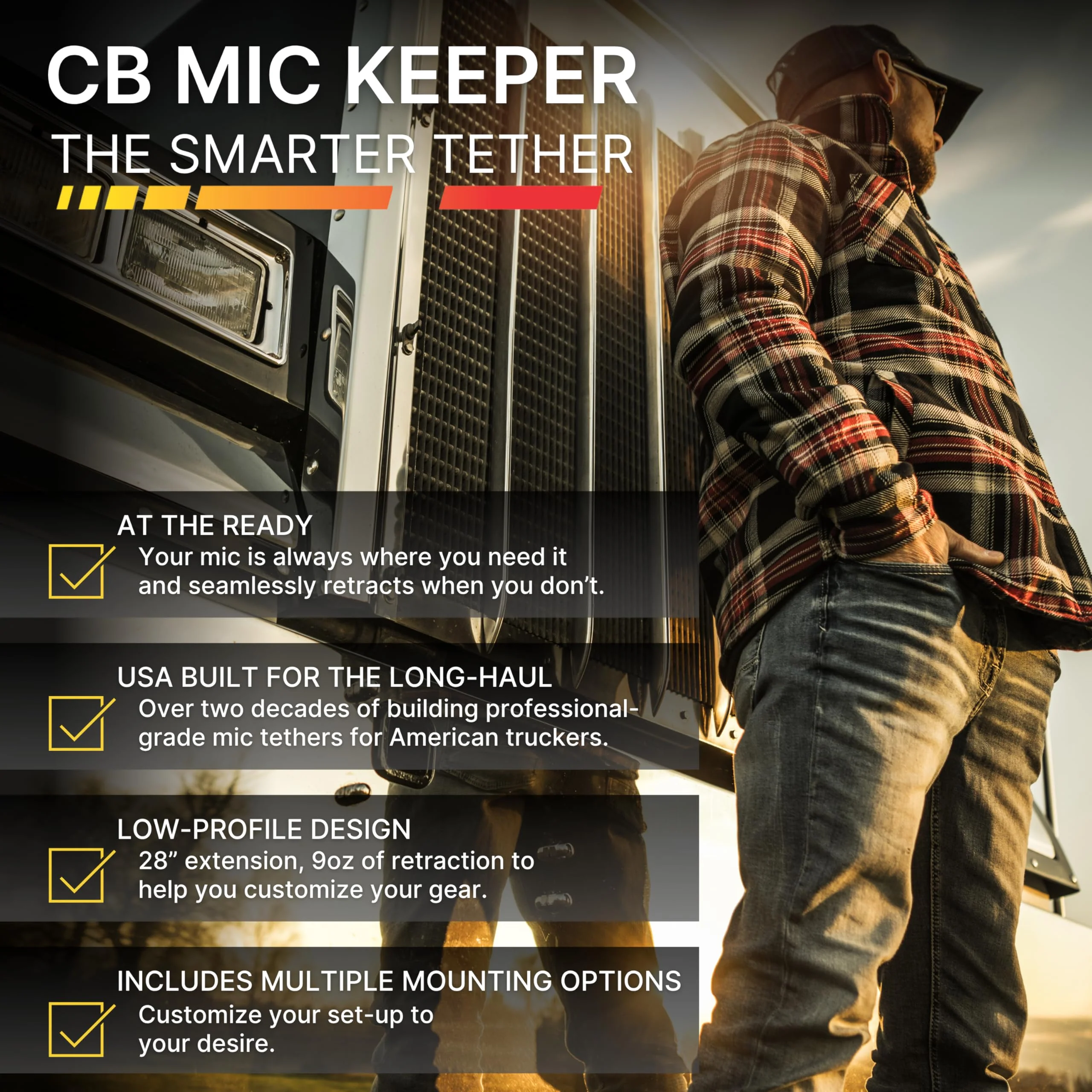 Gear Keeper CB Radio Microphone Keeper - Retractable Mic Holder With Heavy Duty Snap Clip Mount for Truck Radio - CB Radio Accessories With Lanyard & Mounting - USA Made (Stars & Stripes) Stars & Stripes Standard - Image 3