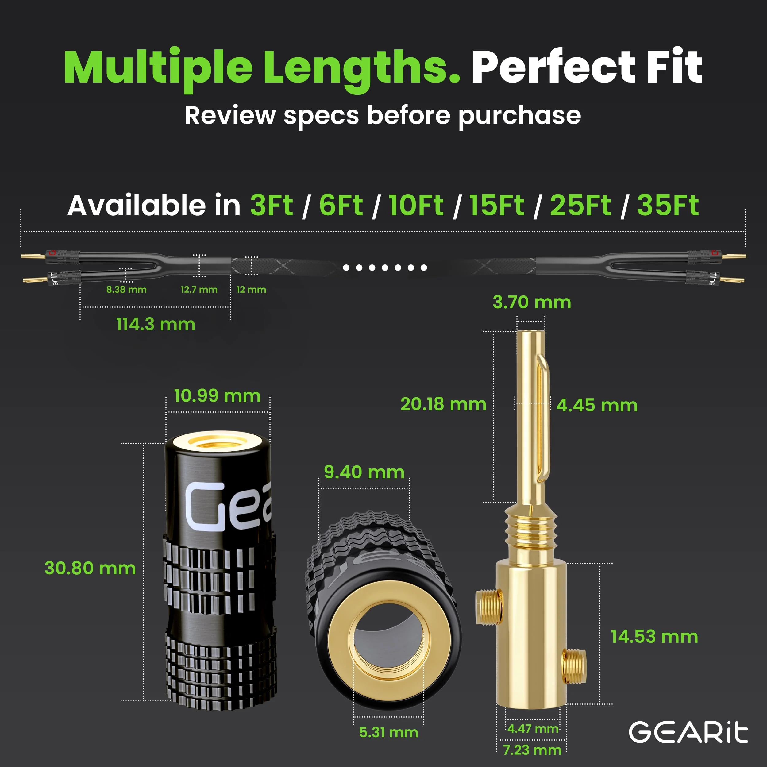 GearIT 10AWG Speaker Cable Wire with Gold-Plated Banana Tip Plugs (3 Feet) in-Wall CL2 Rated, Heavy Duty Braided, 99.9% Oxygen-Free Copper (OFC) - Black 3 Feet - Image 8