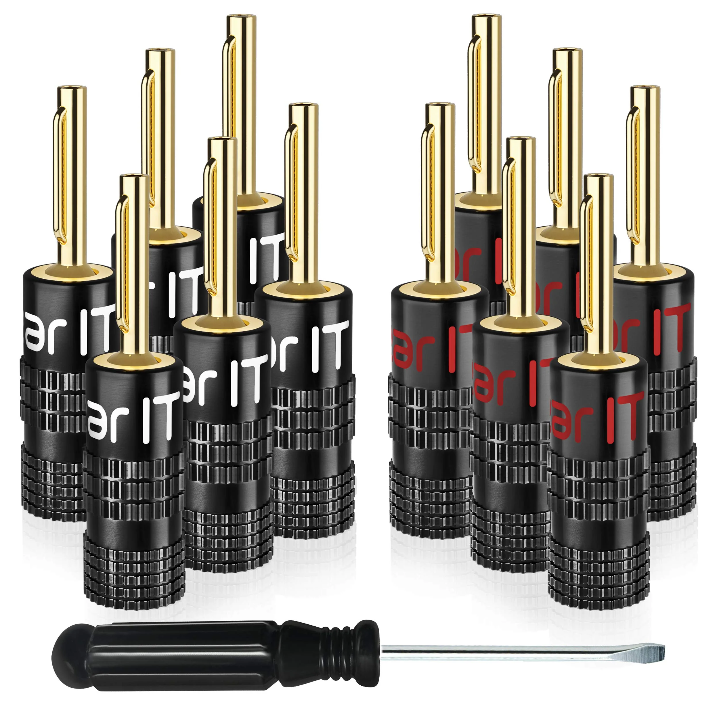 GearIT 14 Gauge Speaker Wire (50 Feet / 15.24 Meters) with Banana Plugs (6 Pairs, 12 Pieces) Pro Series 14 AWG Speaker Cable - Black 50 Feet + 12 Banana Plugs - Image 2