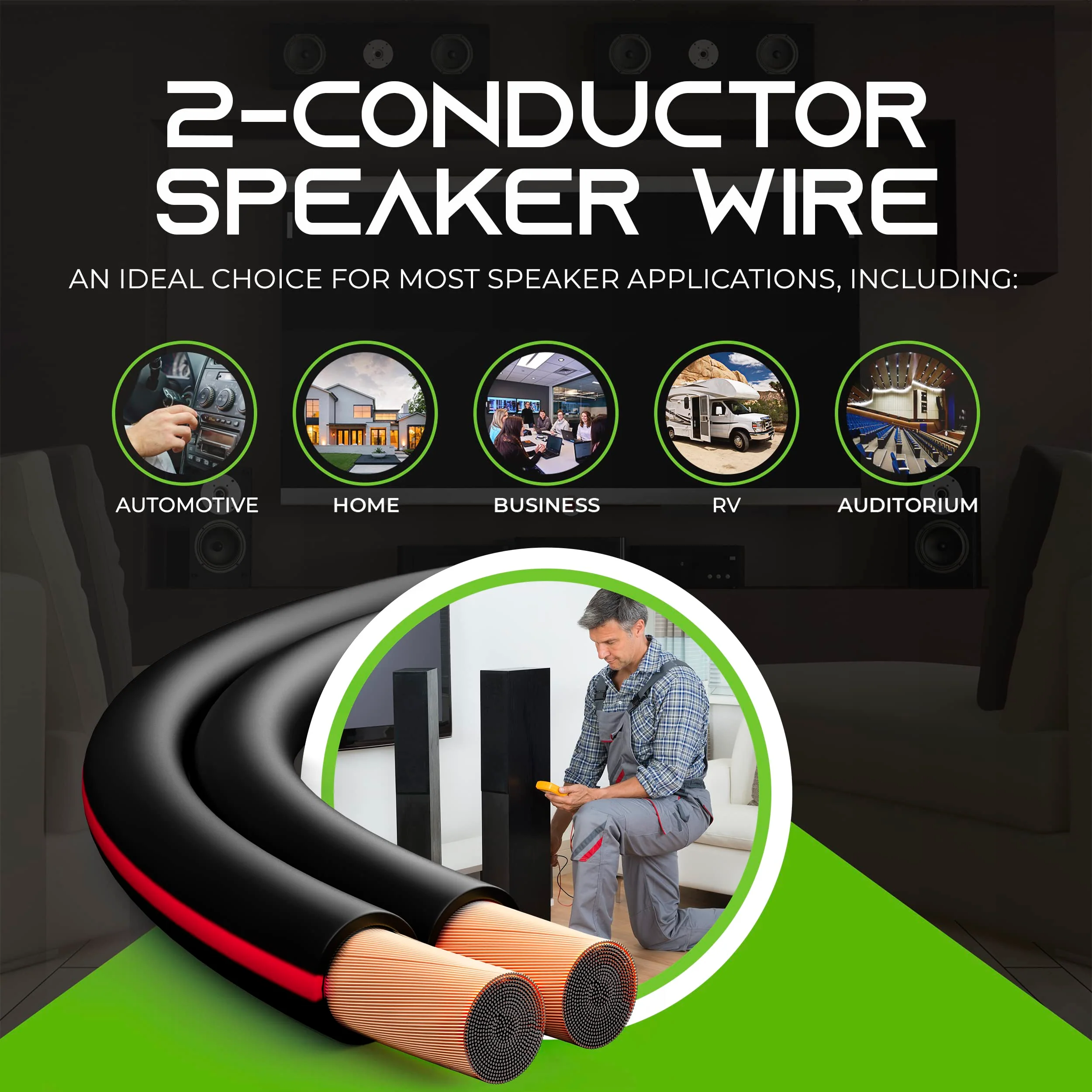 GearIT 14 Gauge Speaker Wire (50 Feet / 15.24 Meters) with Banana Plugs (6 Pairs, 12 Pieces) Pro Series 14 AWG Speaker Cable - Black 50 Feet + 12 Banana Plugs - Image 4