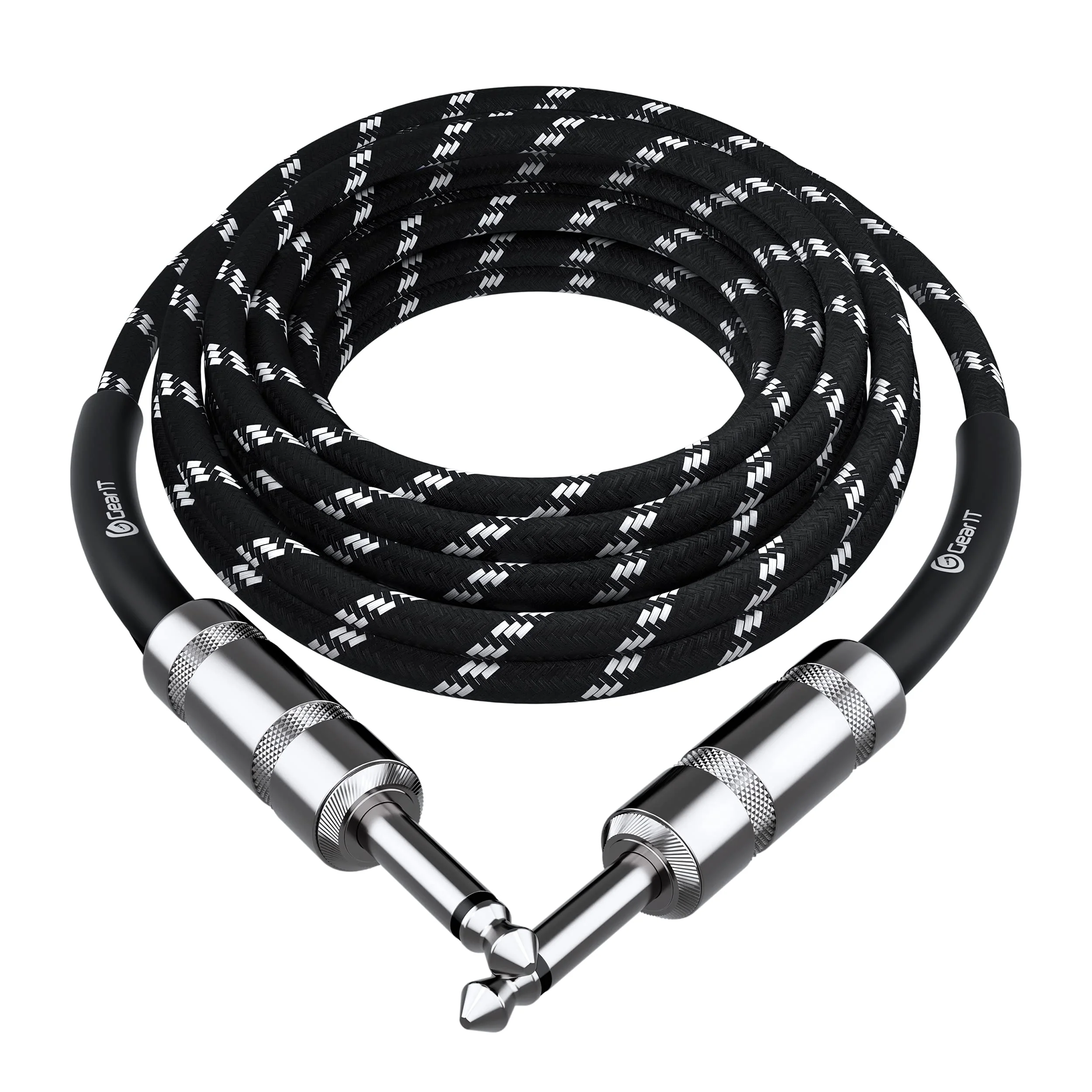 GearIT Audio Instrument Cable (15ft) 1/4 Inch to 1/4 inch Straight Male to Male for AMP Cord, Bass and Electric Guitar - Black/White 15 Feet