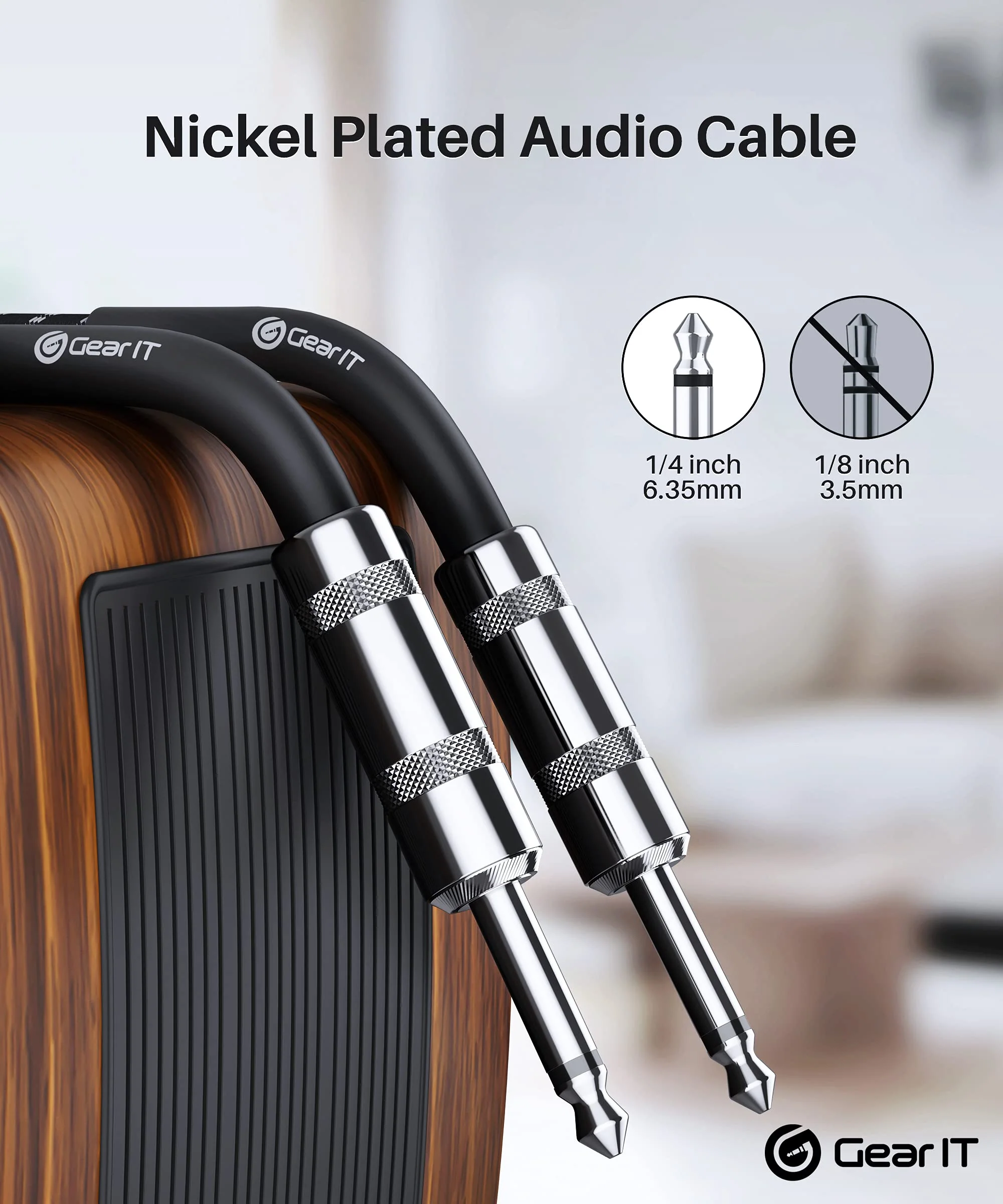 GearIT Audio Instrument Cable (15ft) 1/4 Inch to 1/4 inch Straight Male to Male for AMP Cord, Bass and Electric Guitar - Black/White 15 Feet - Image 2
